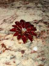Red Enamel Glitter Poinsettia Christmas Brooch Pin - Image 2