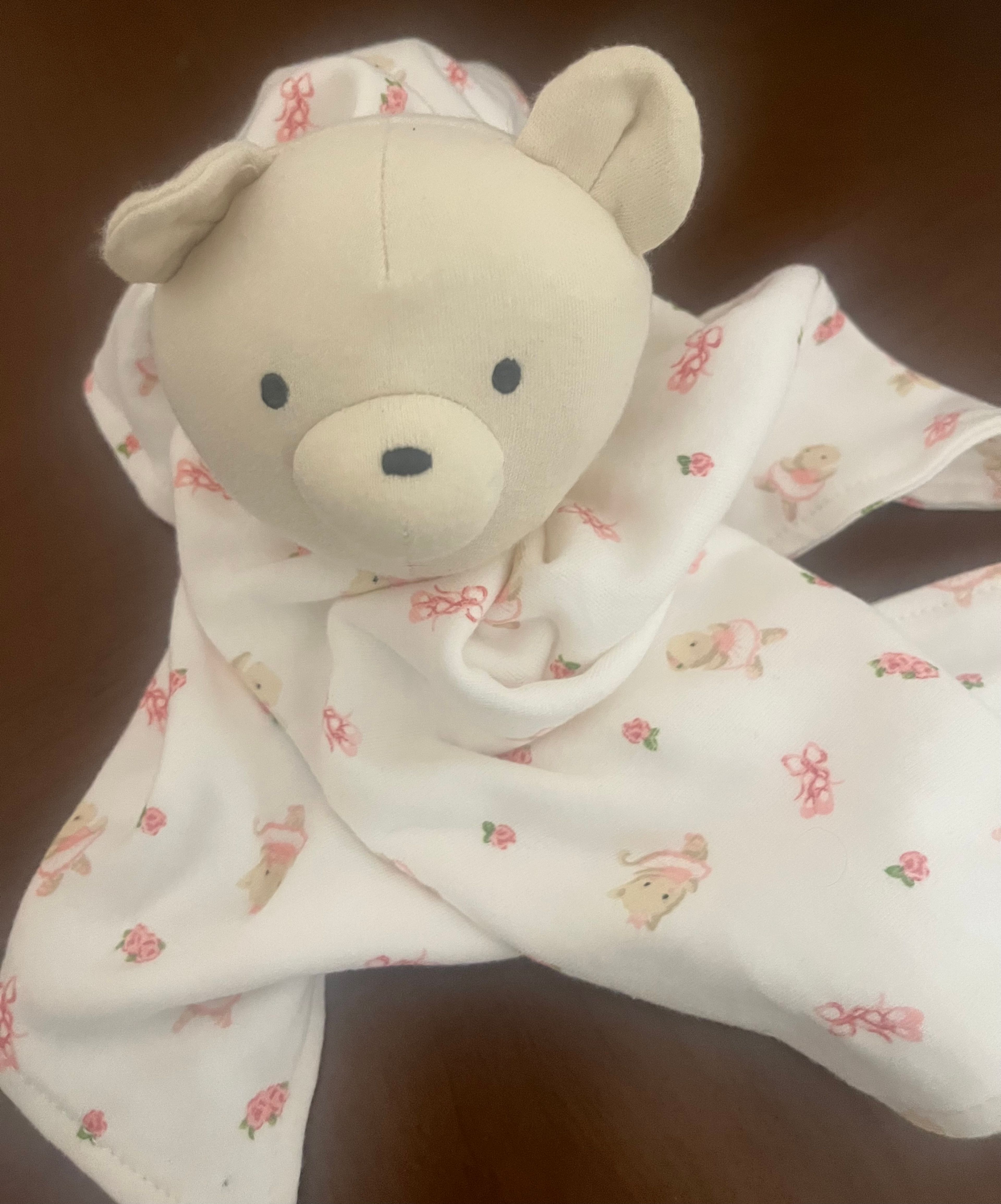 Starting Out Security Blanket Bear lovey White with Flowers - Image 4