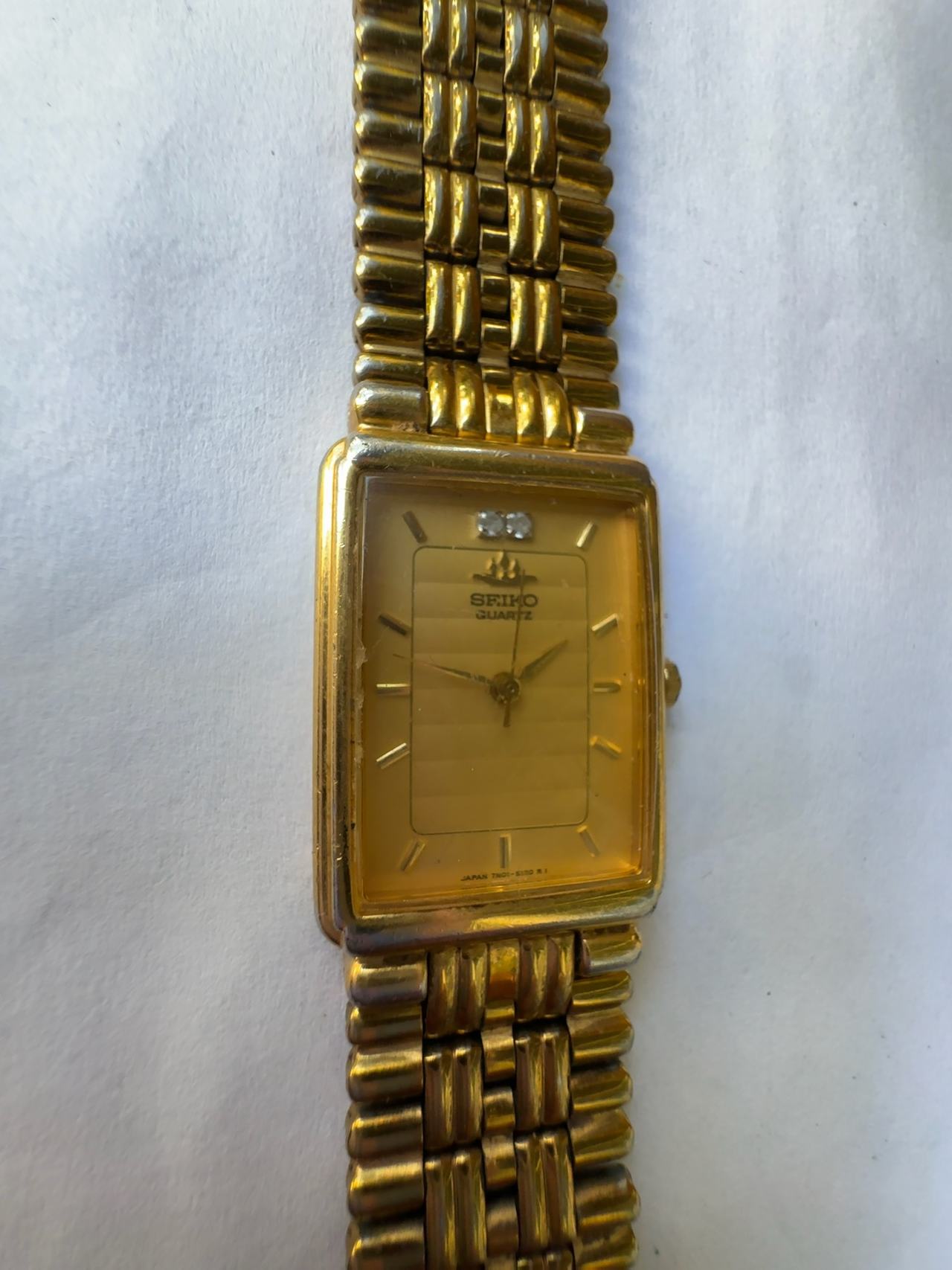 Seiko Vintage Gold Tone Rectangular Tank Quartz Watch