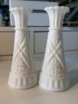 Rare Fenton Stars and Bars Milk Glass Bud Vases - Image 1