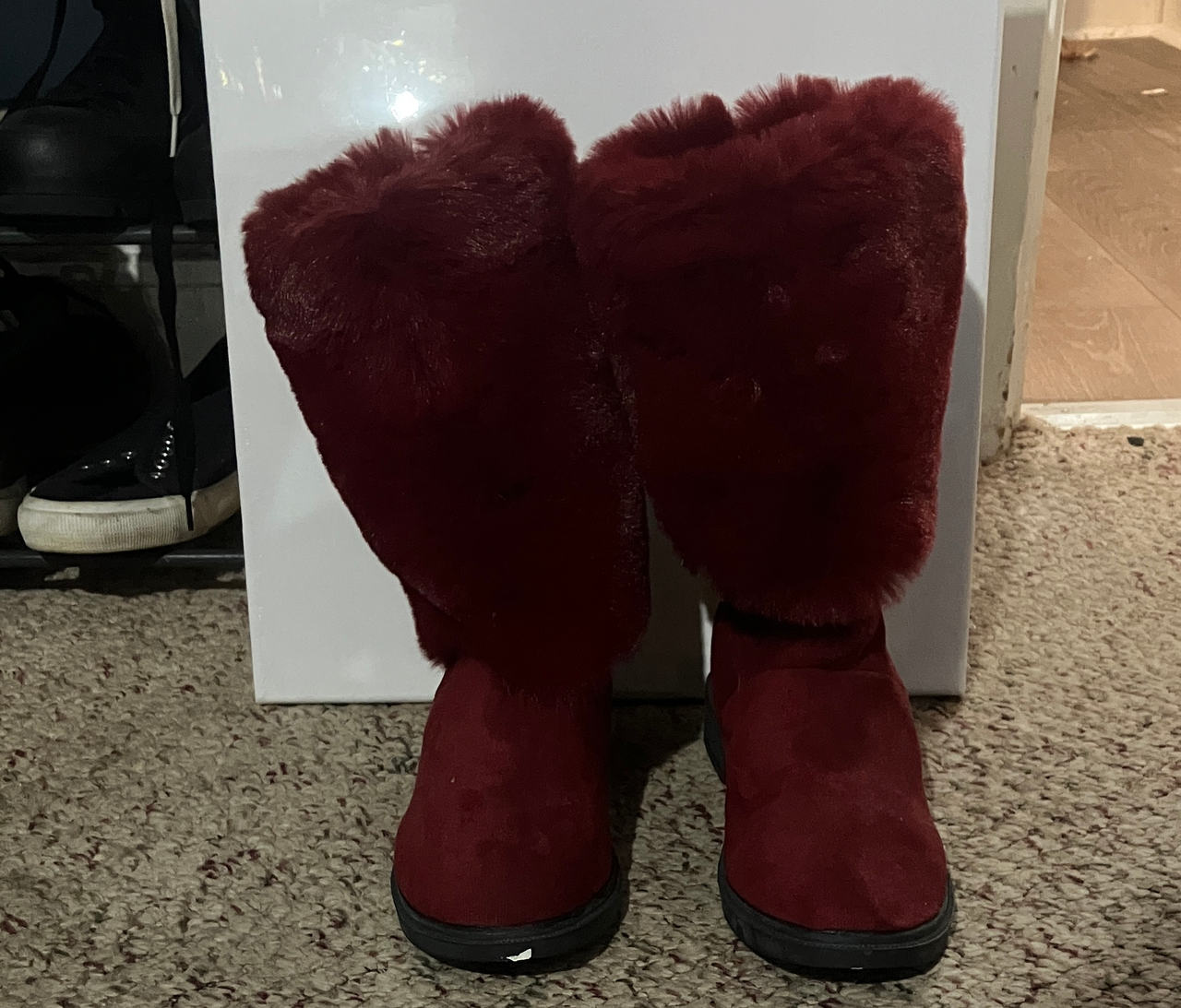 Burgundy Faux Fur Winter Boots