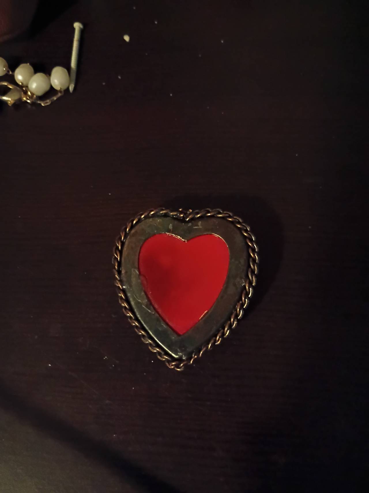 Vintage Resin Heart Brooch with Dried Flowers