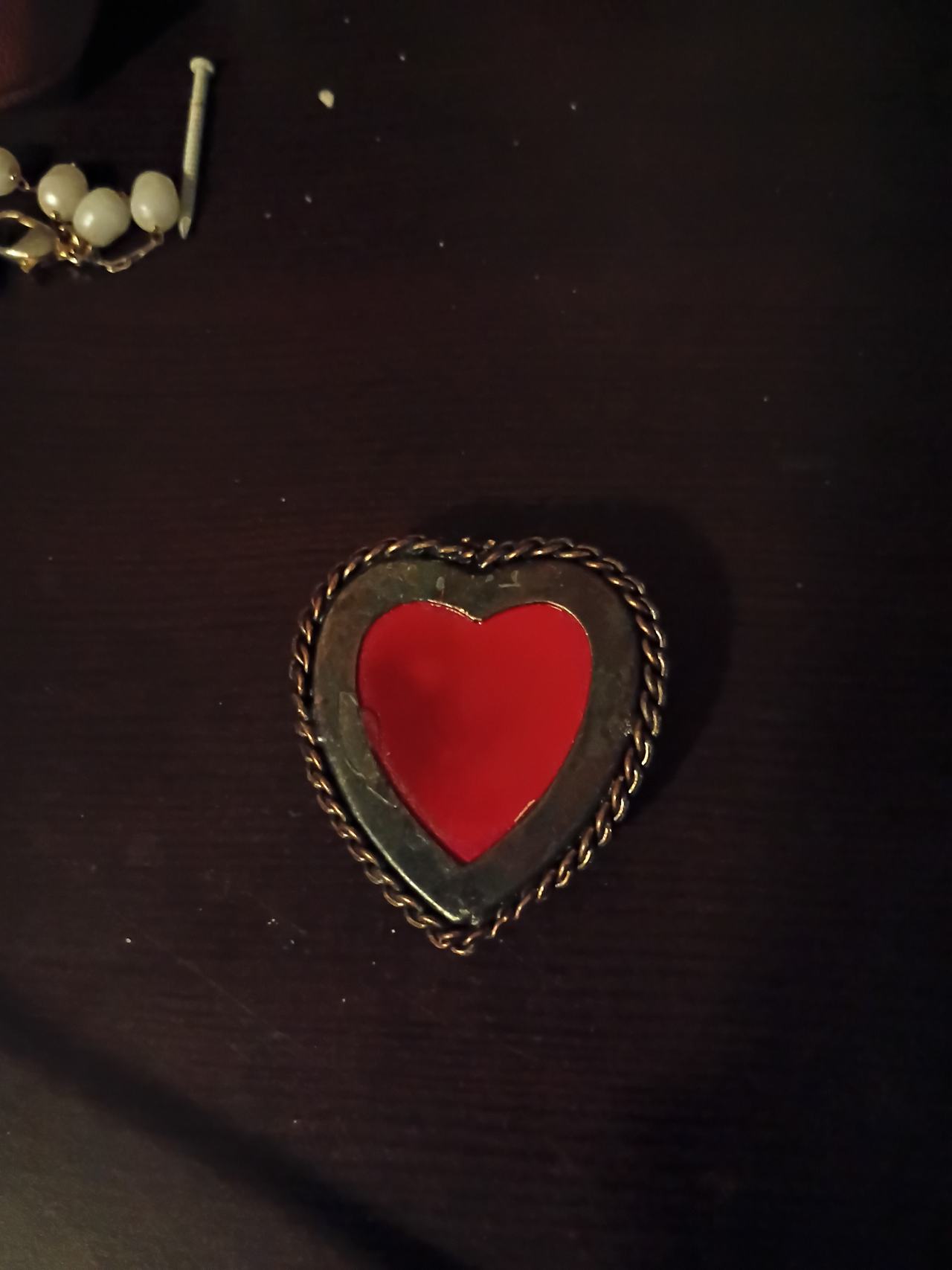 Vintage Resin Heart Brooch with Dried Flowers