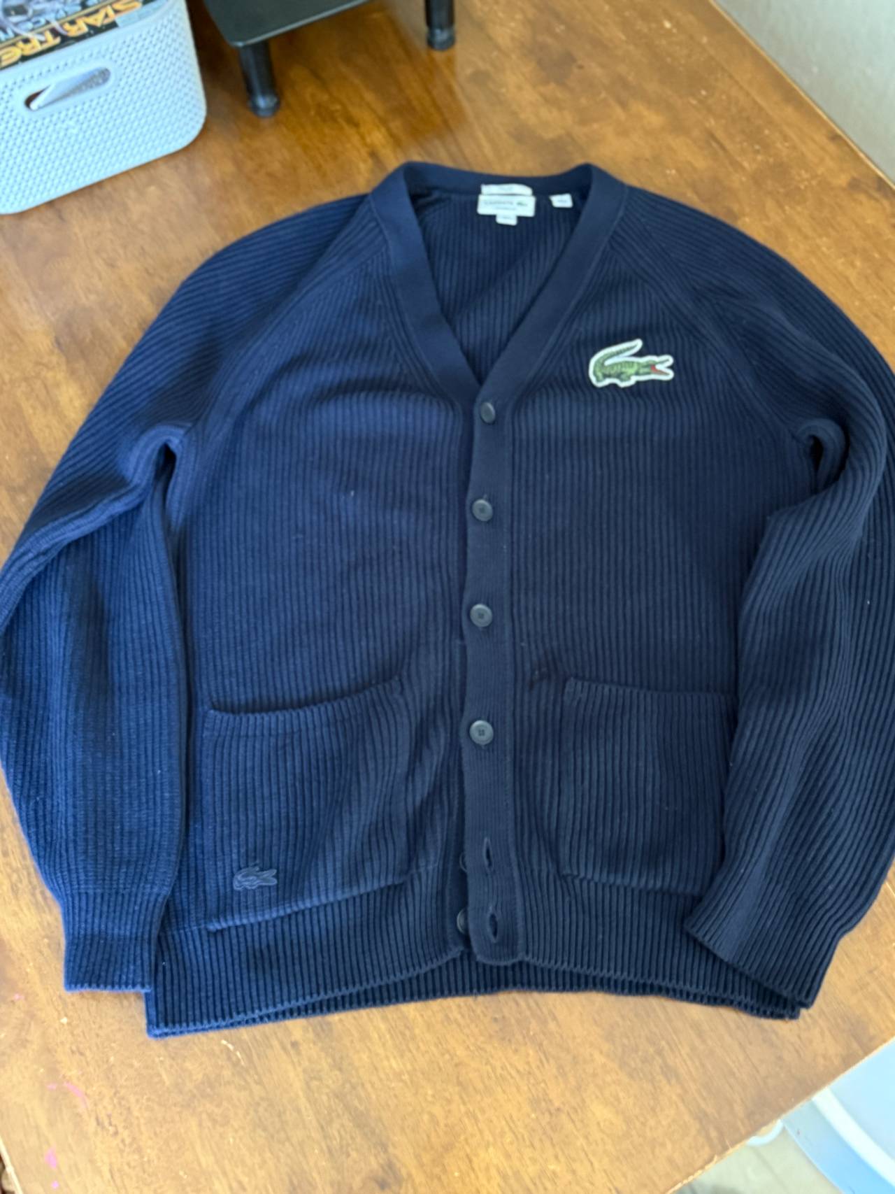 Lacoste Ribbed Knit Cardigan with Oversized Logo