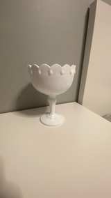 Indiana Glass White Milk Glass Teardrop Scalloped Footed Compote Bowl - Image 3