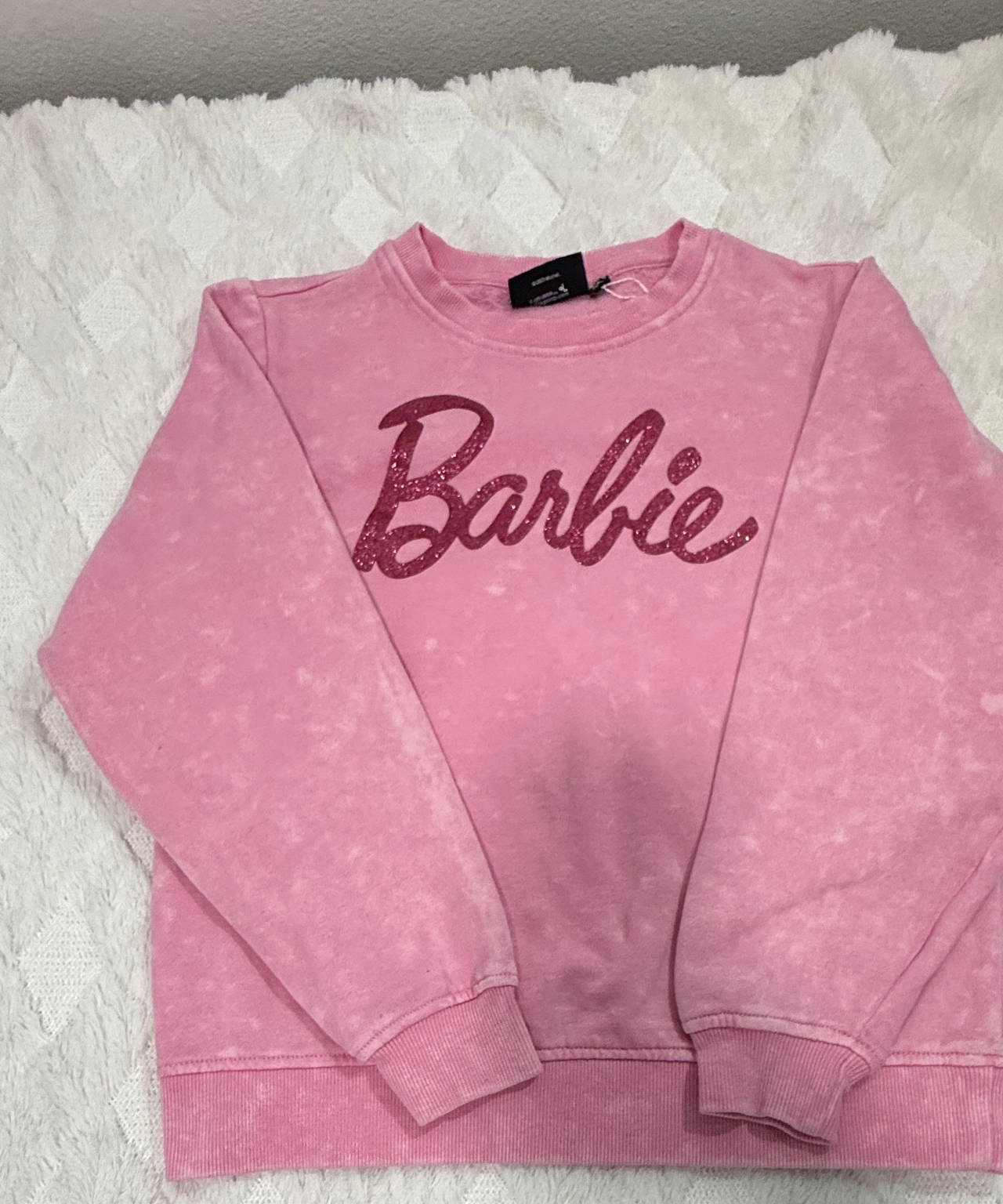 Barbie Girls Pink Acid Wash Glitter Logo Sweatshirt