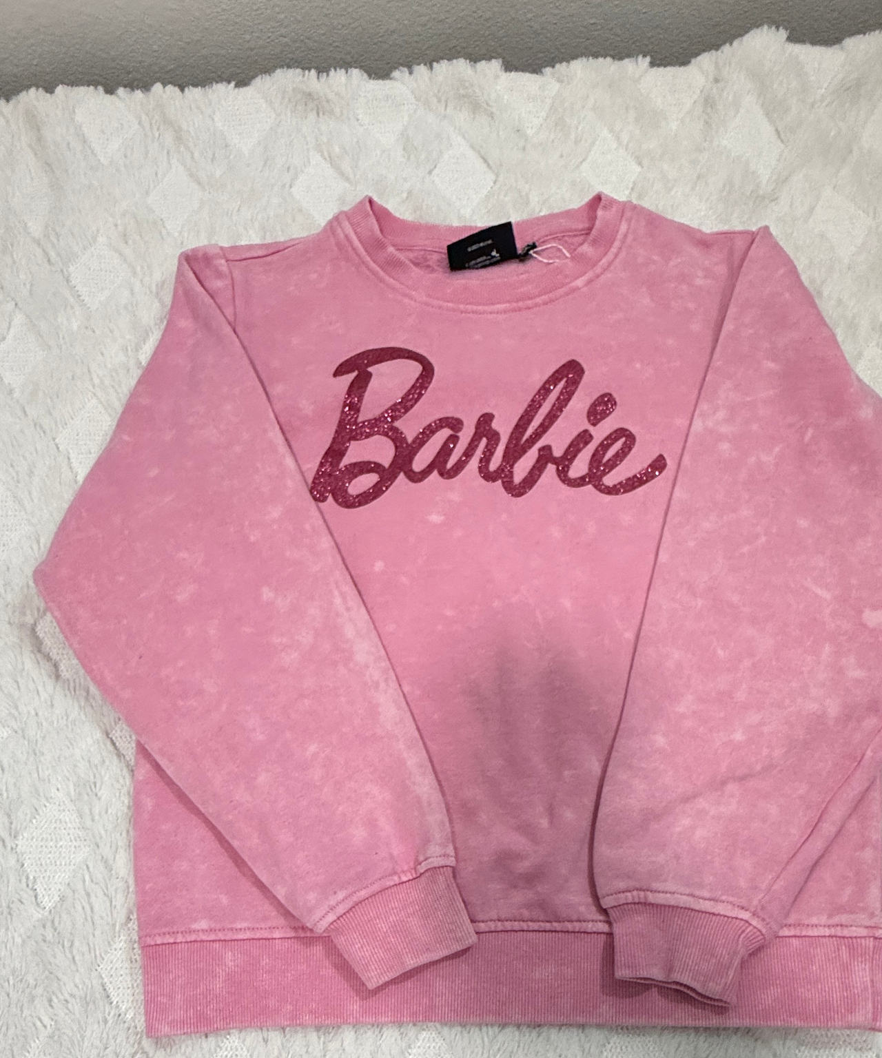 Barbie Girls Pink Acid Wash Glitter Logo Sweatshirt