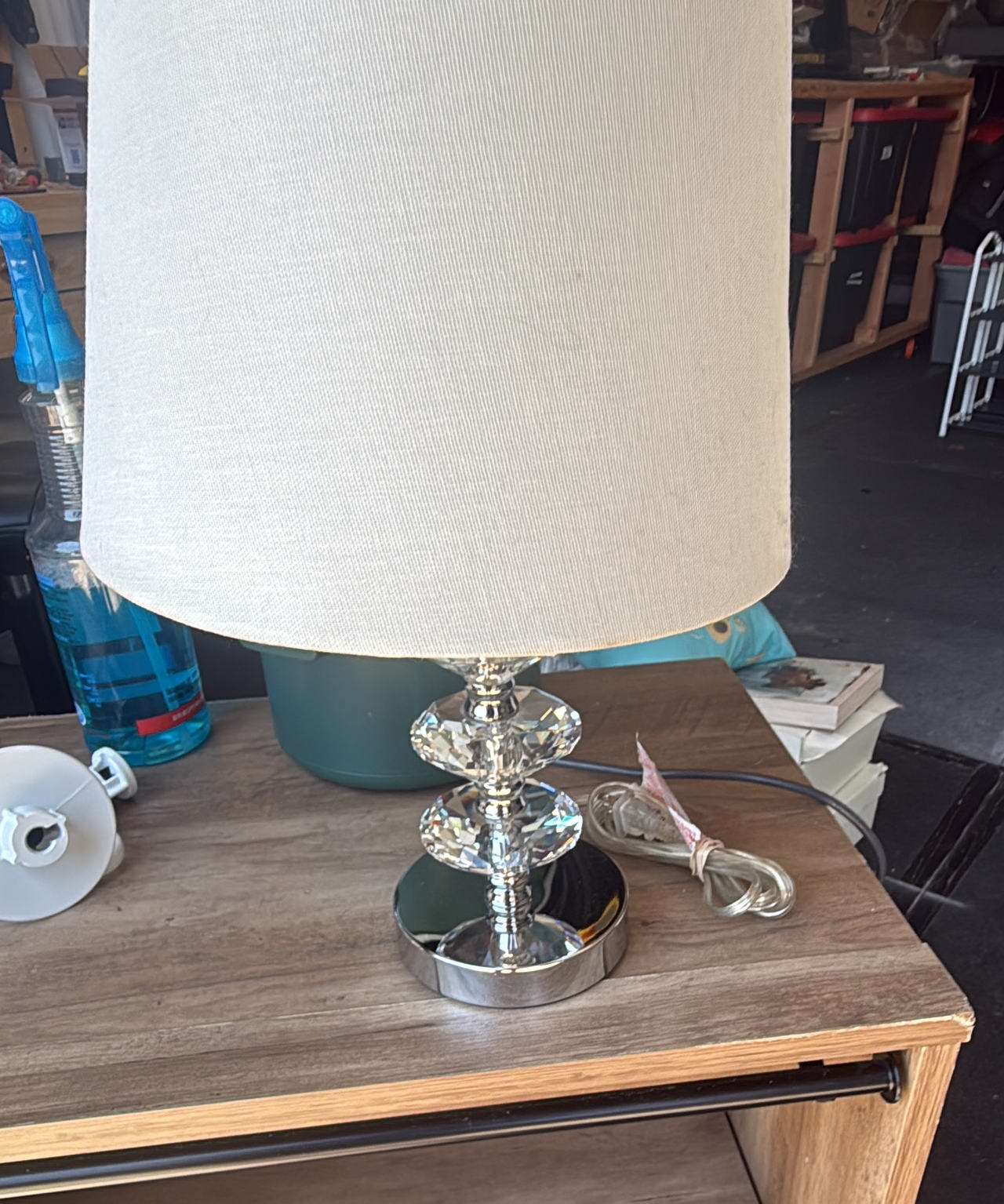 Stacked Crystal Ball Table Lamp with Fabric Shade