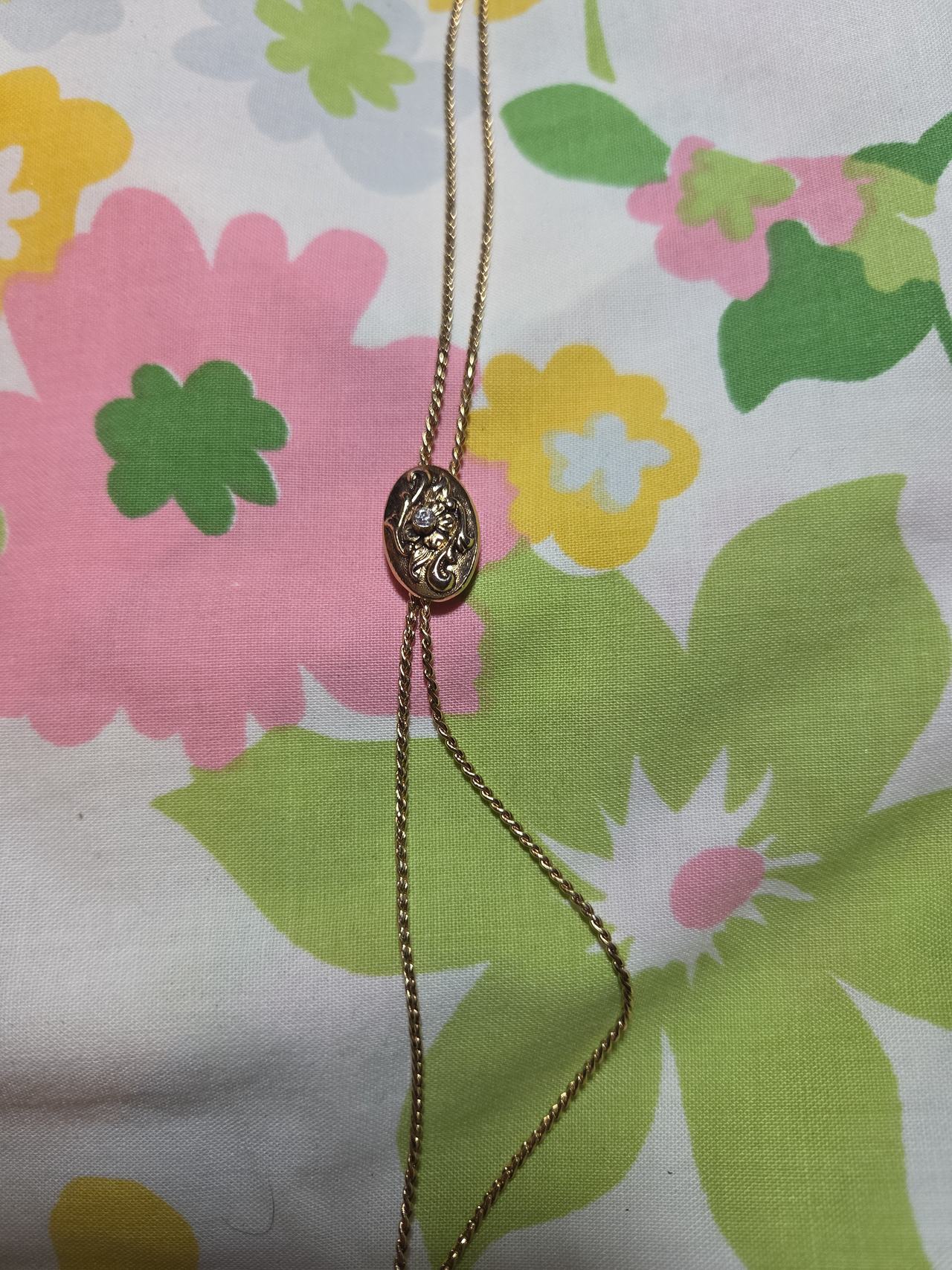 Vintage Floral Engraved Bolo Tie Necklace