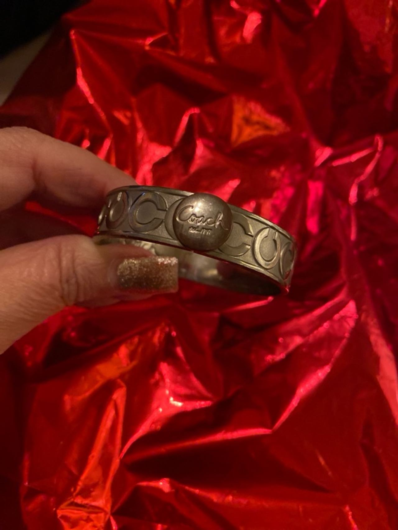 Coach Op Art Silver Bangle Bracelet