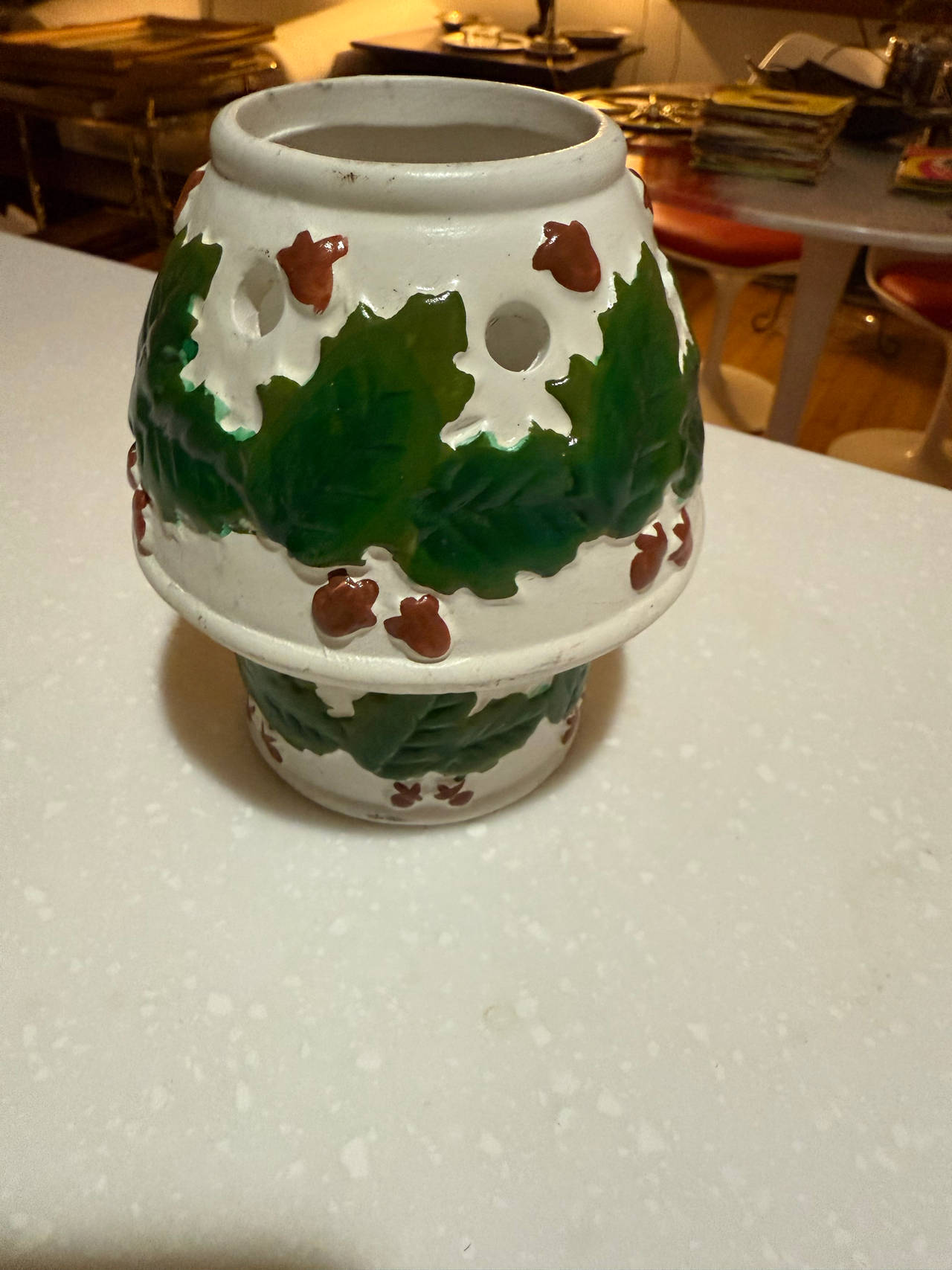 Vintage Ceramic Holly Leaf Candle Warmer Potpourri Burner