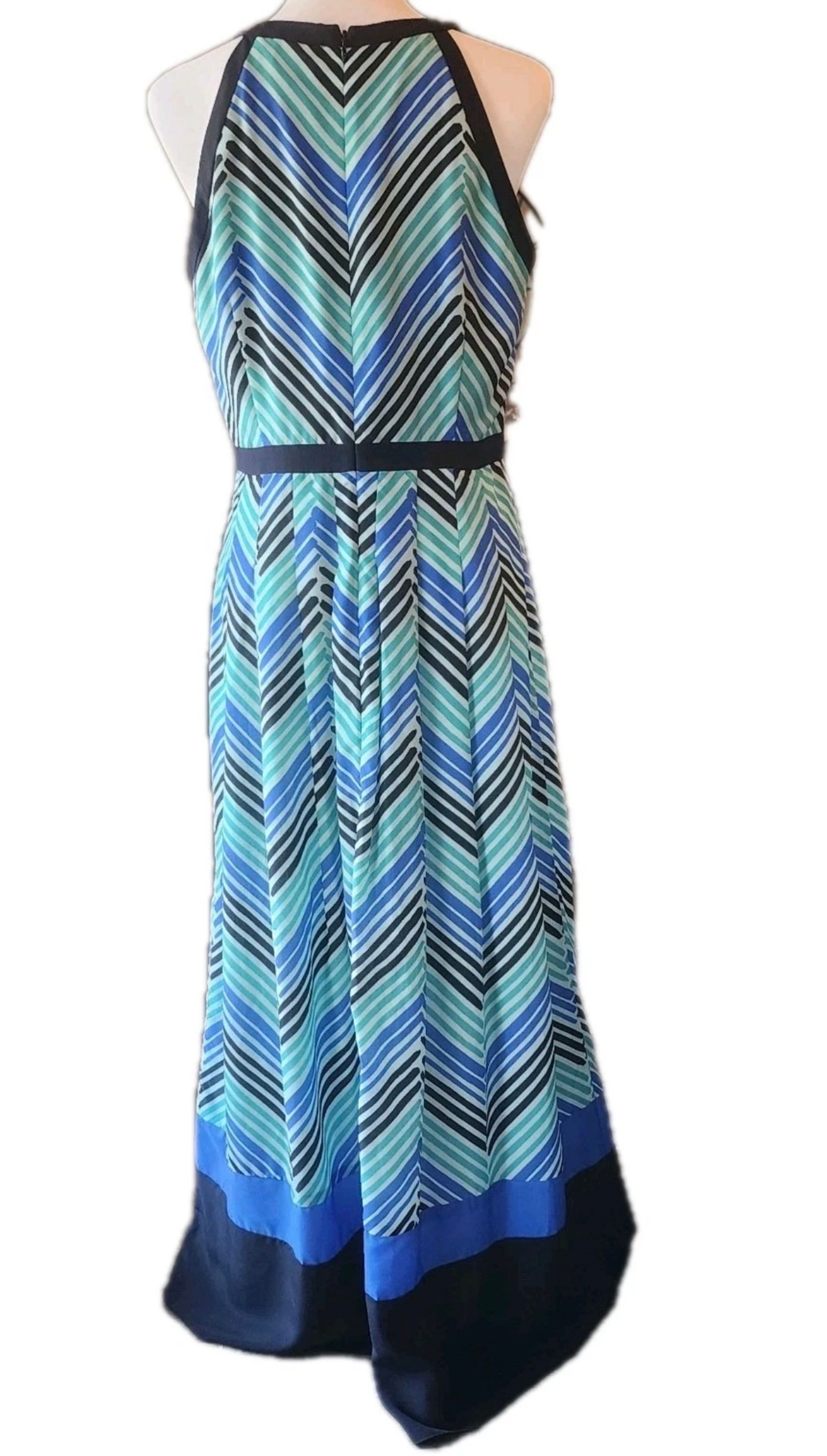 Ann Taylor Stripe Blue Green Maxi Halter Dress - size 12P - Image 4