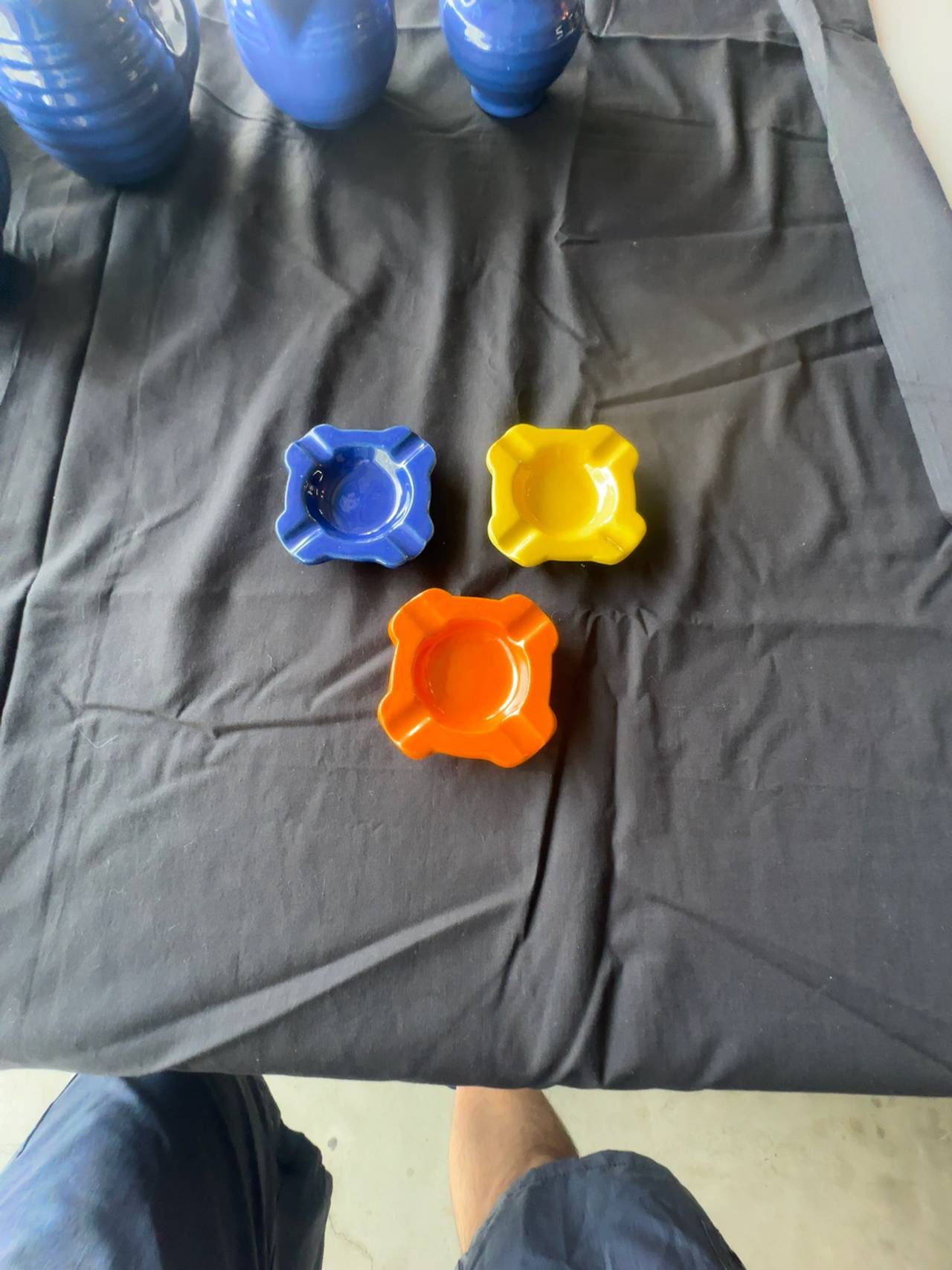 Bauer Orange, Blue and Yellow Ceramic Ashtray