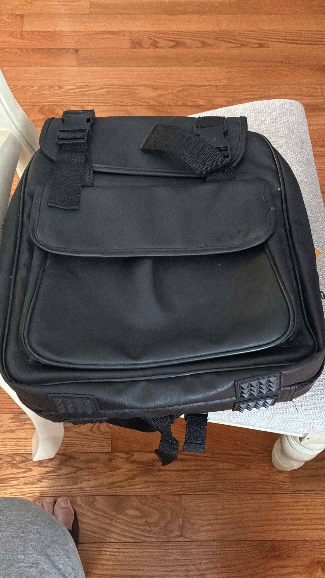 Black Nylon Laptop Backpack with Buckle Straps