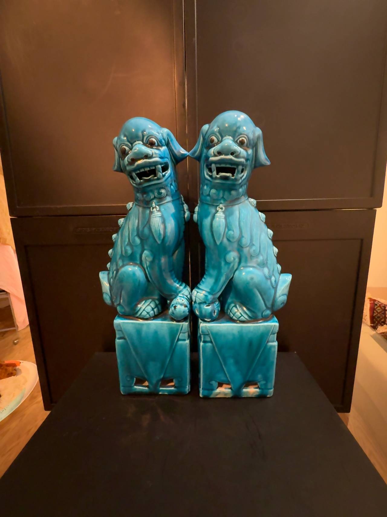 Turquoise Ceramic Foo Dogs Pair