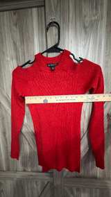 XS INC International Concepts Cold-Shoulder Ribbed Sweater Red festive party - Image 2