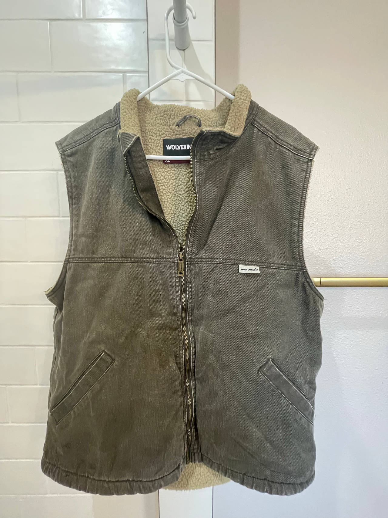 Wolverine Men's Sherpa Lined Vest-with some stains.