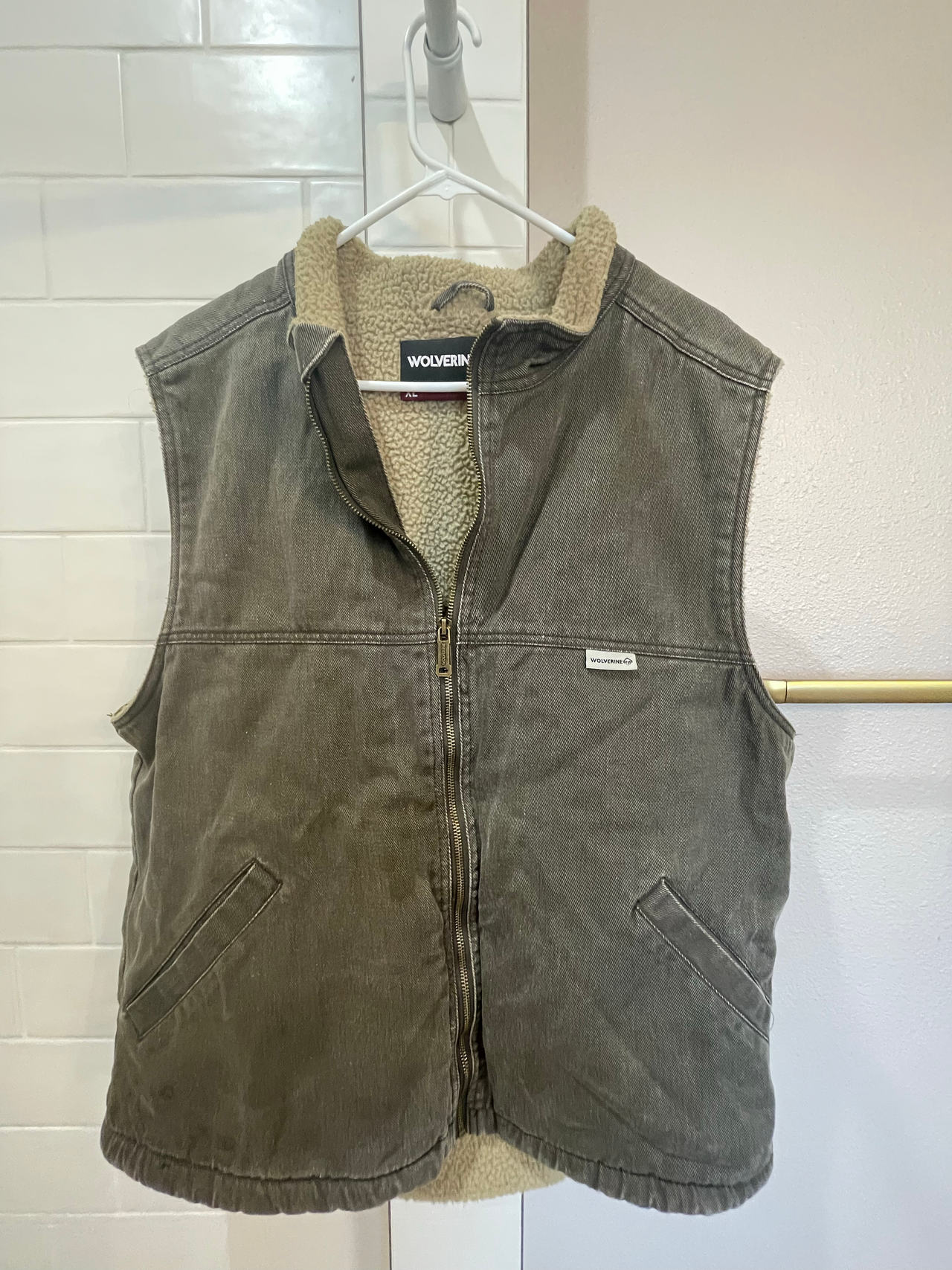Wolverine Men's Sherpa Lined Vest-with some stains.