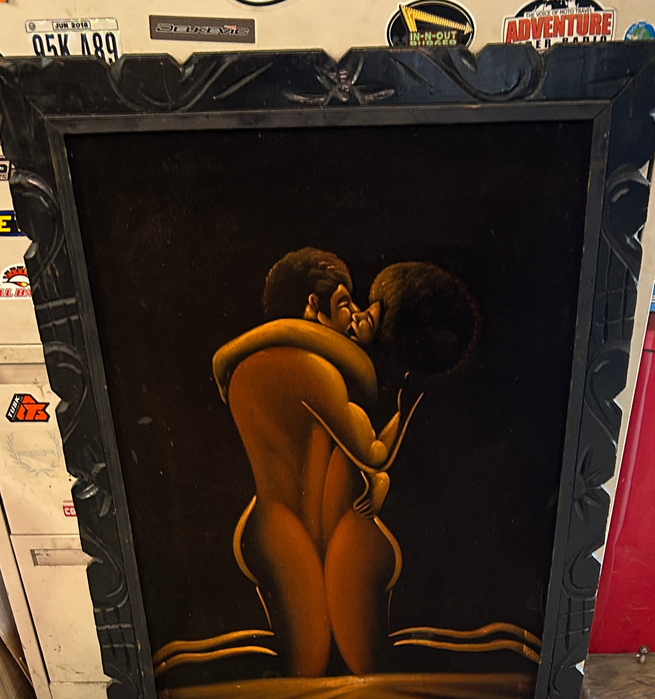 Vintage Black Velvet Painting Couple Embracing