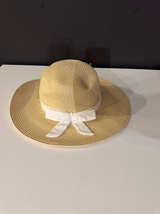 Wide Brim Straw Sun Hat with Lace Bow - Image 1
