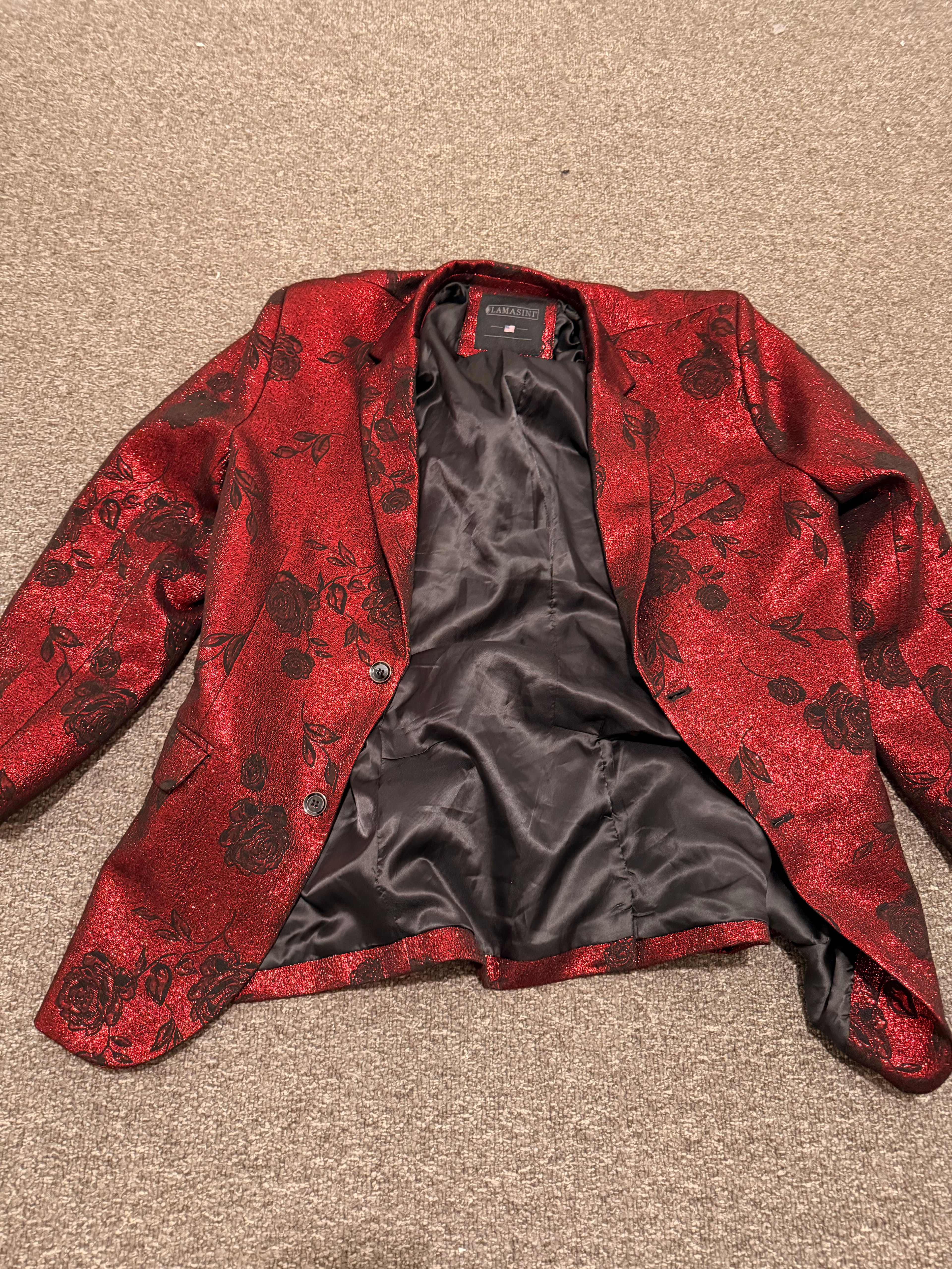 Lamasini Red Floral Metallic Blazer