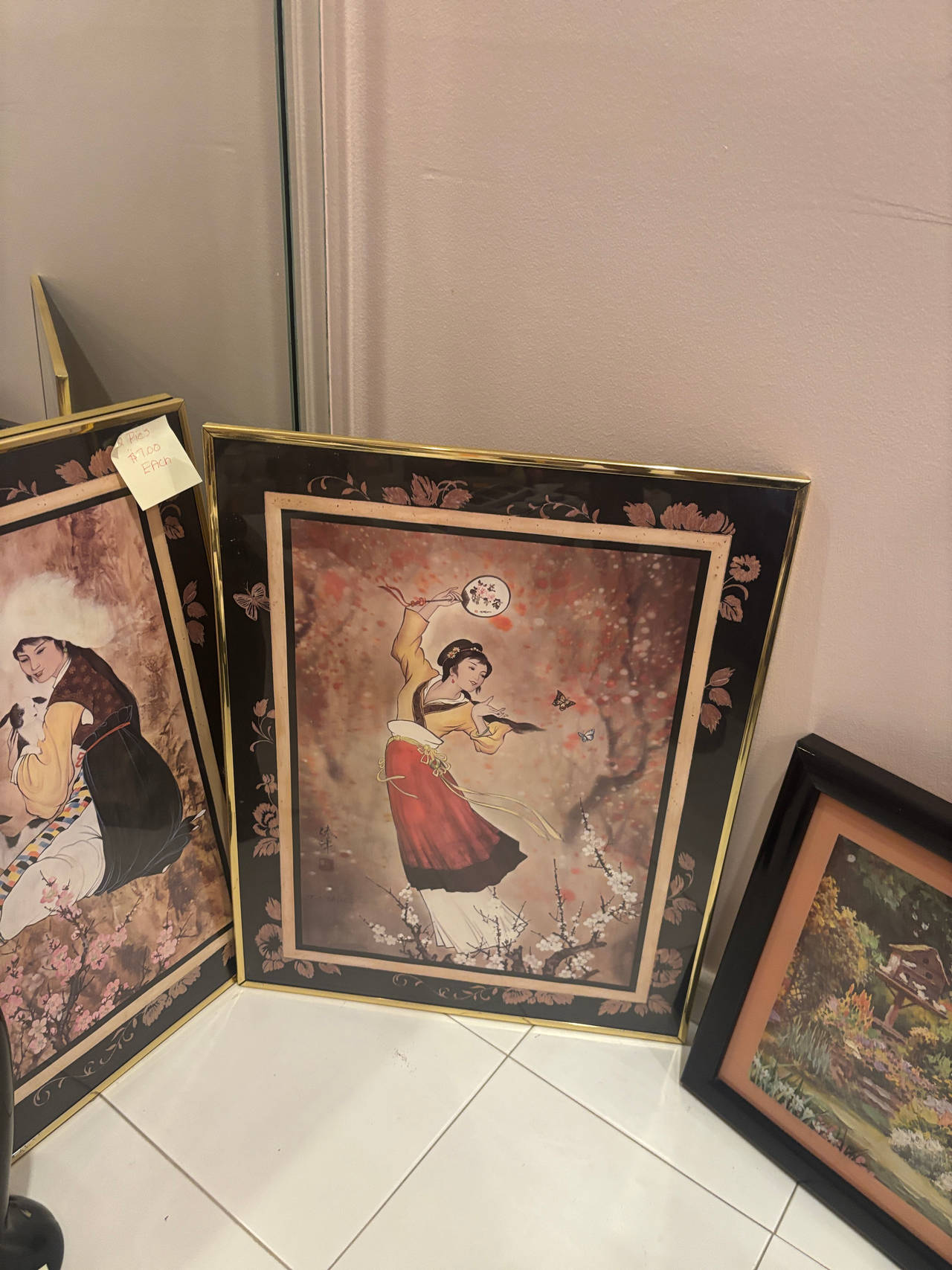 Vintage Chinese Framed Art Prints Set