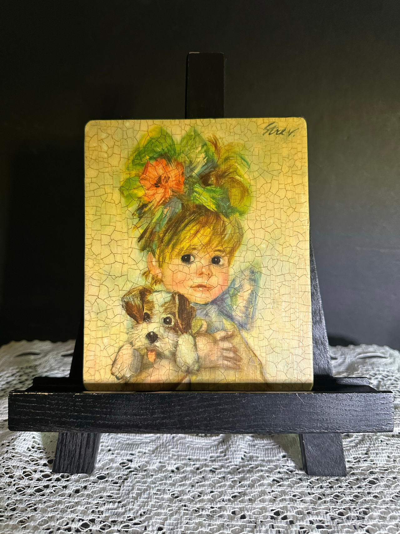 vintage 1960s kitsch art plaque titled "Amanda" by British artist John Strevens,
