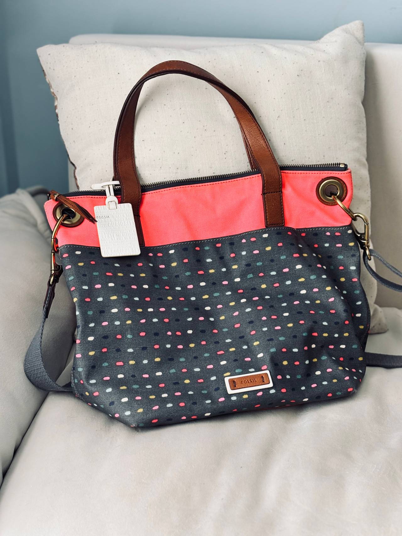Fossil Sydney Satchel Canvas Polka Dot Dash