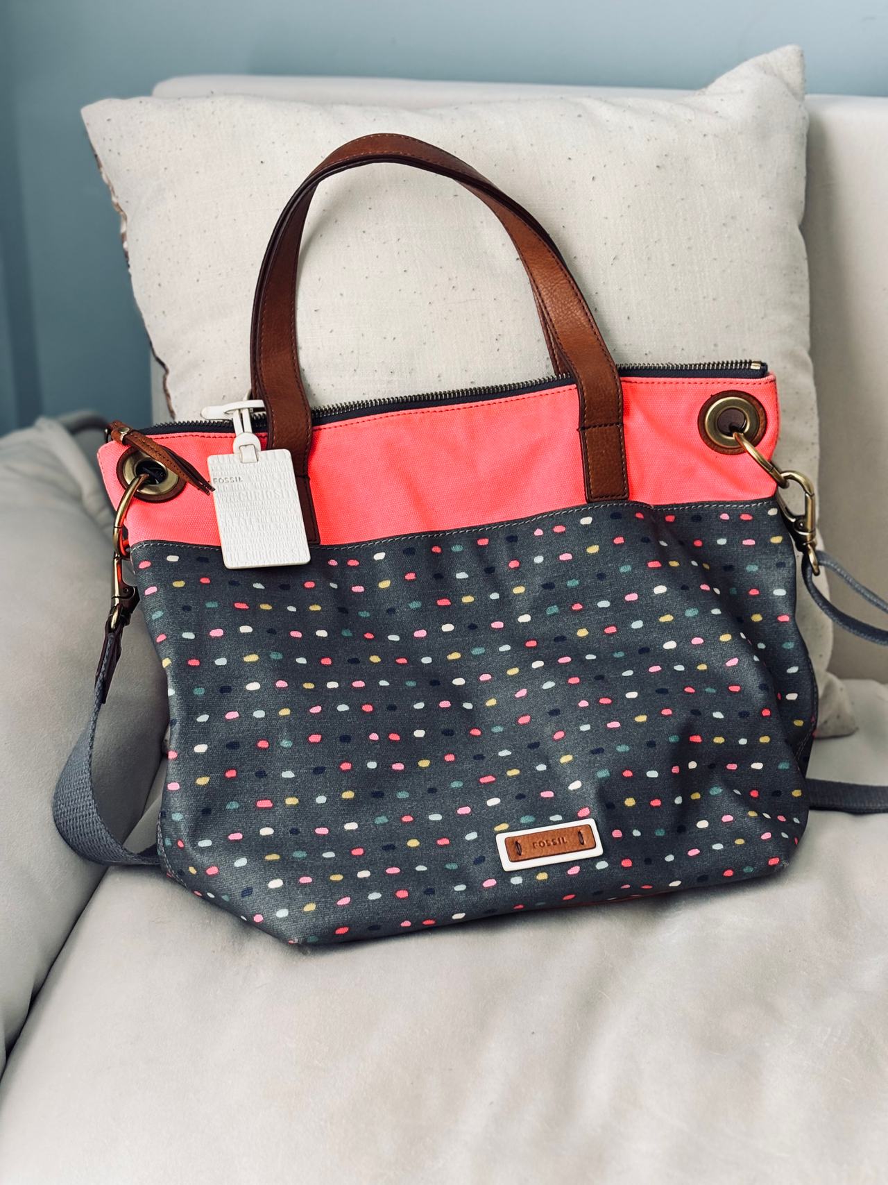 Fossil Sydney Satchel Canvas Polka Dot Dash
