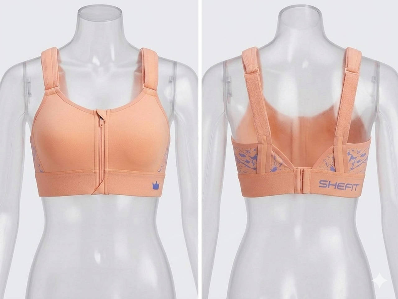 Shefit Luxe Ultimate Sports Coral Color with Purple Designs - Bra sz Large