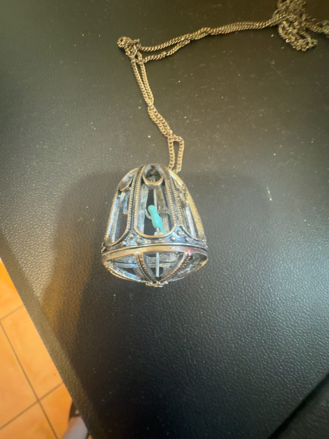 Silver Turquoise Bird Cage Necklace