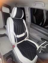 UNIVERSAL TRUCKS SUV  Black White Car Seat Covers Full Set LEATHER  VINYL - Image 4