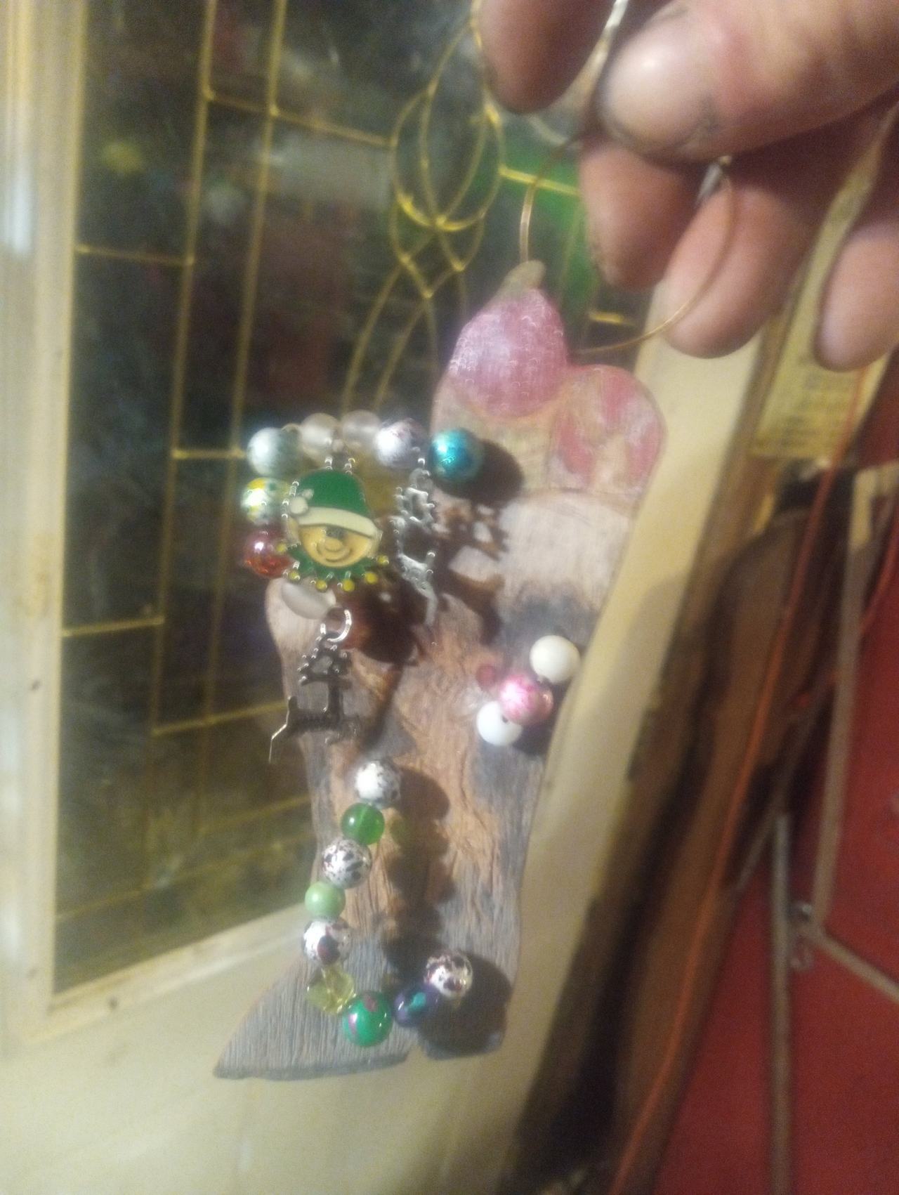 Handmade Wooden Christmas Stocking Ornament with Beads