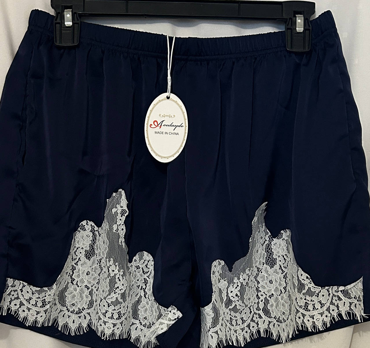 Aoulaydo Satin Lace Trim Pajama Shorts