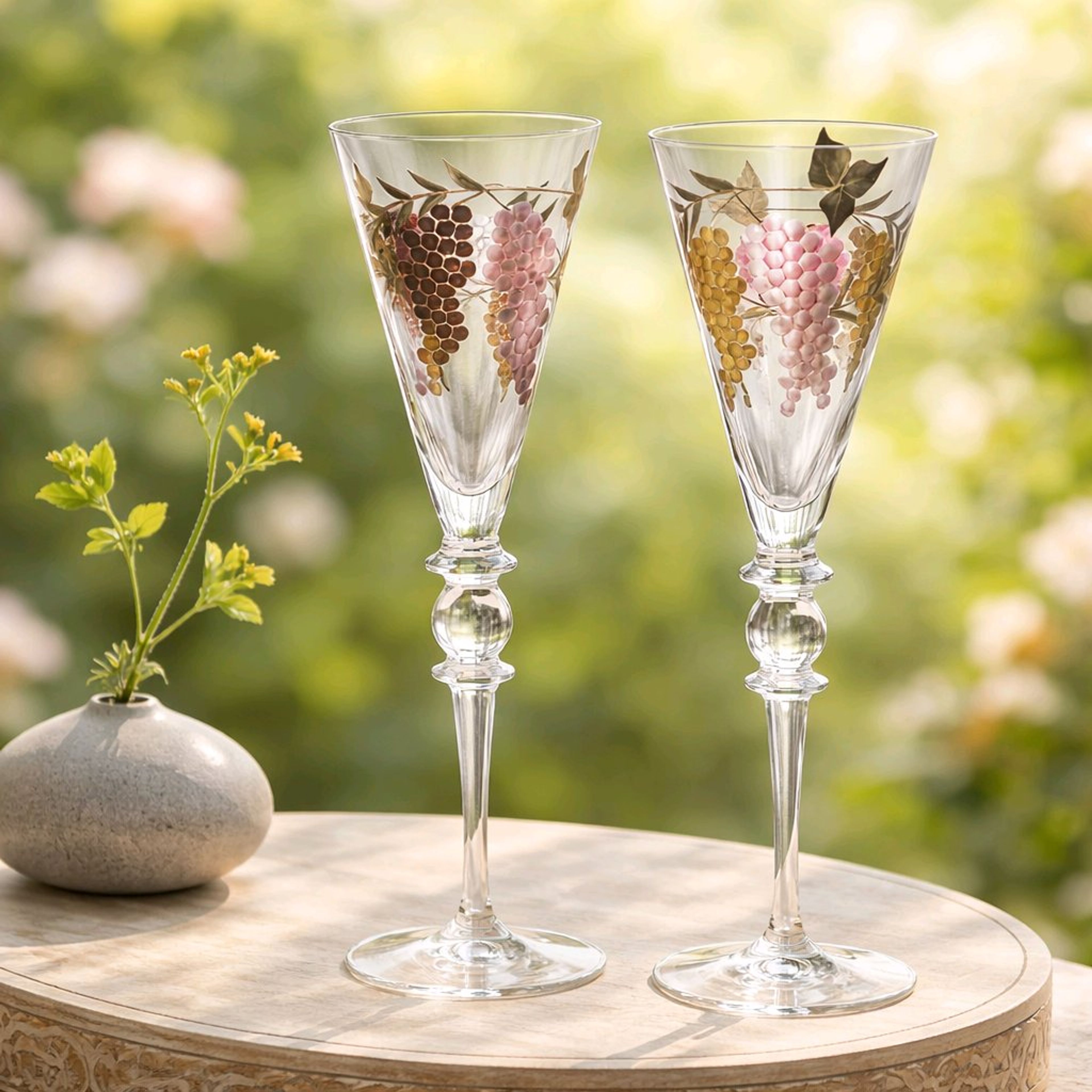 Vintage Hand Painted Grape Vine Champagne Flutes - Image 9