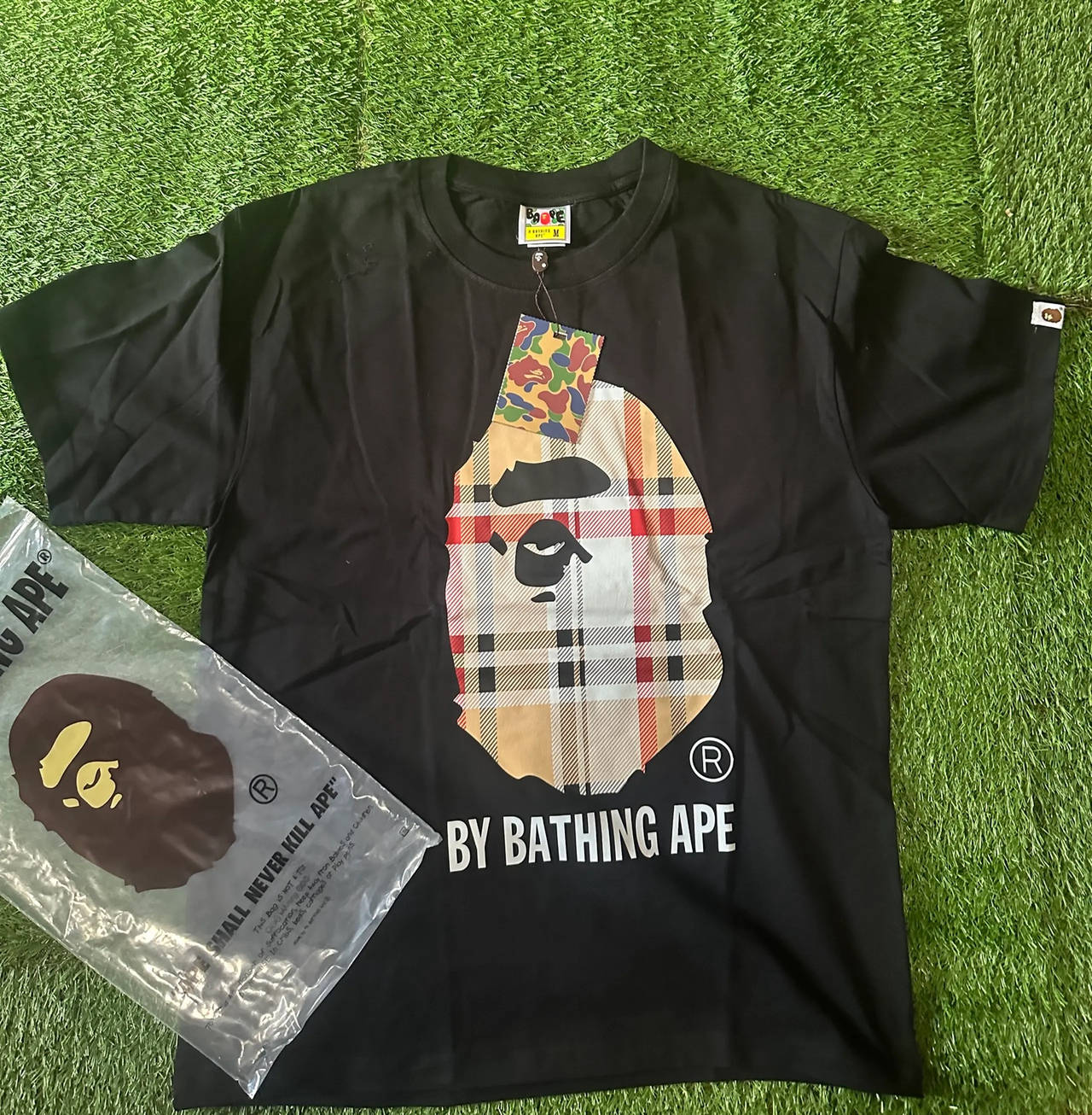 A Bathing Ape (BAPE) x Burberry Plaid Ape Head Tee