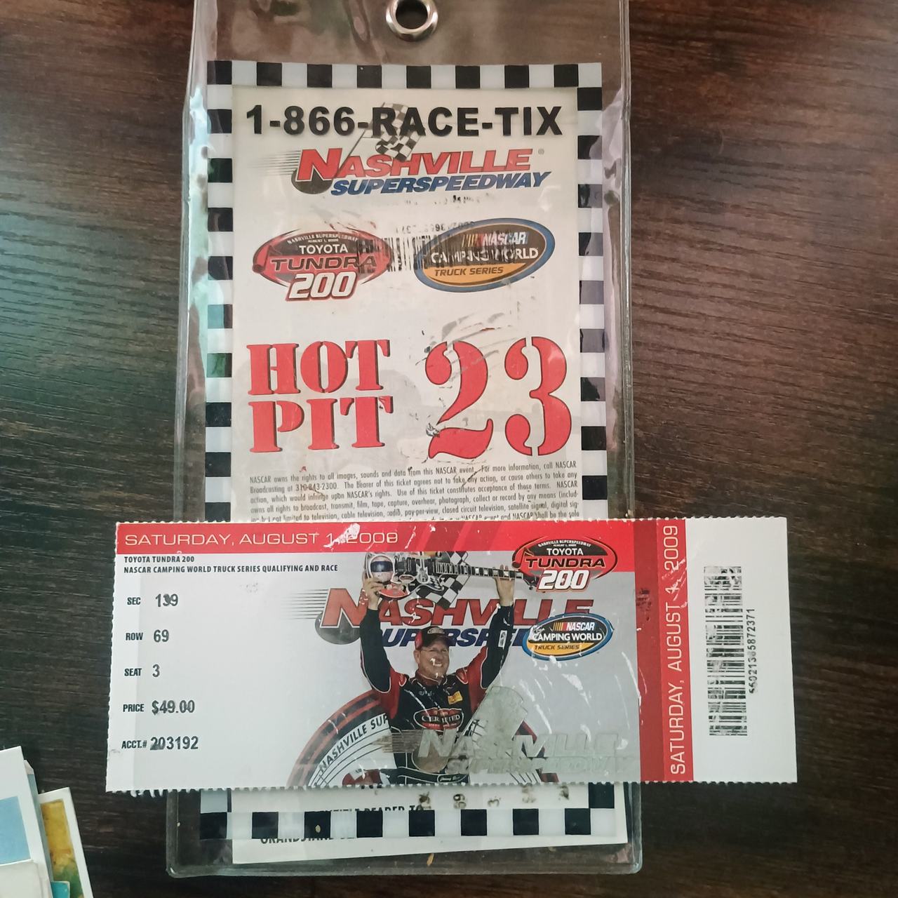 2009 NASCAR Toyota Tundra 200 Hot Pit Pass & Ticket