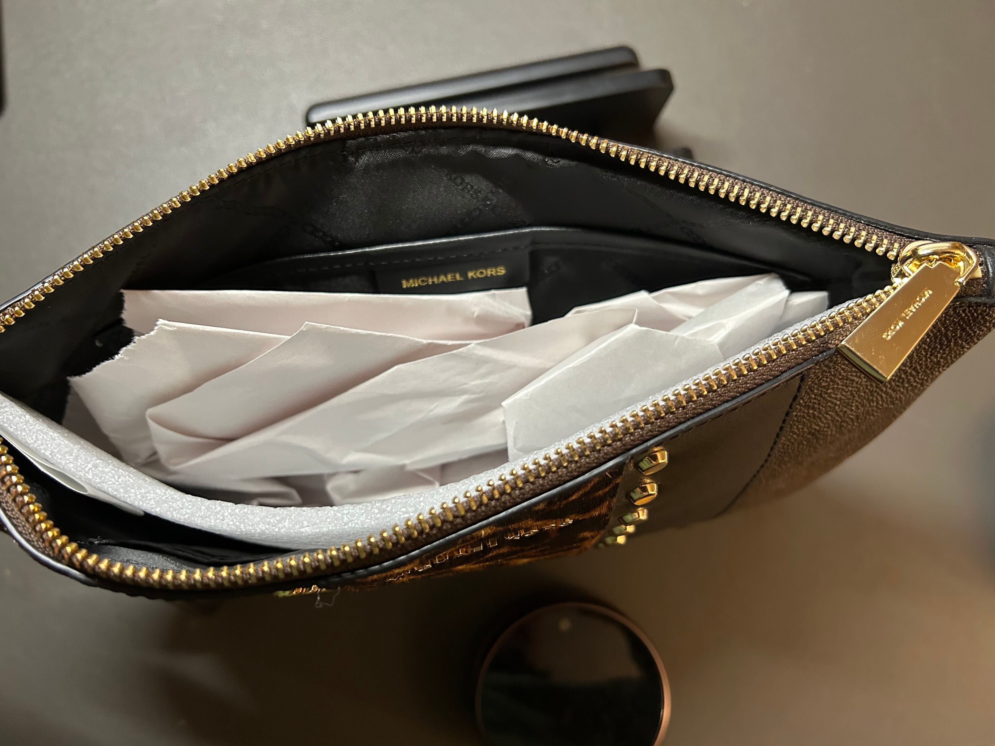 MICHAEL KORS | Calf Hair Clutch Wristlet Purse Animal Print Gold Hardware - Image 2