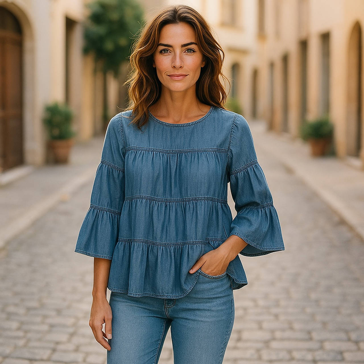 Women's Denim Peplum Top madewell