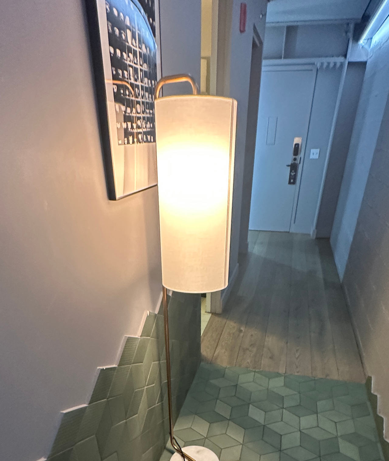 West Elm Overarching Floor Lamp - Linen/Brass/Marble