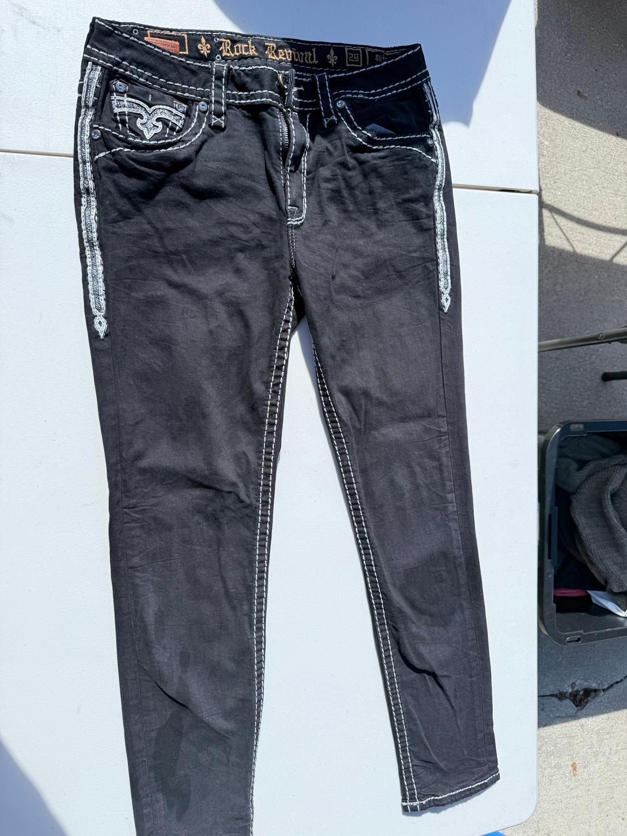 Rock Revival Black Skinny Jeans with White Stitching
