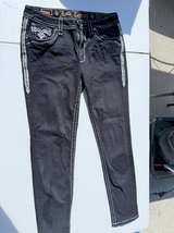 Rock Revival Black Skinny Jeans with White Stitching - Image 1