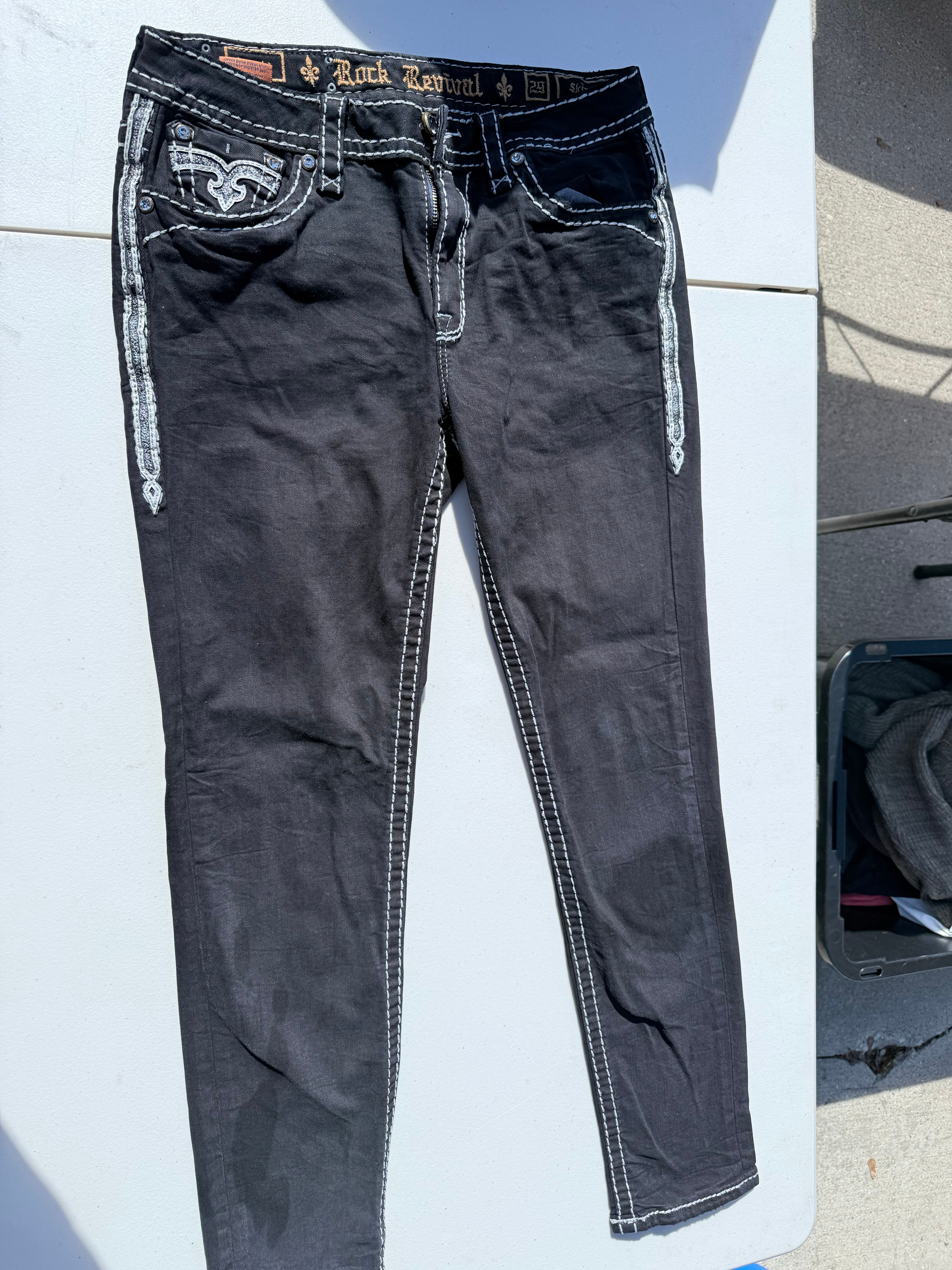 Rock Revival Black Skinny Jeans with White Stitching