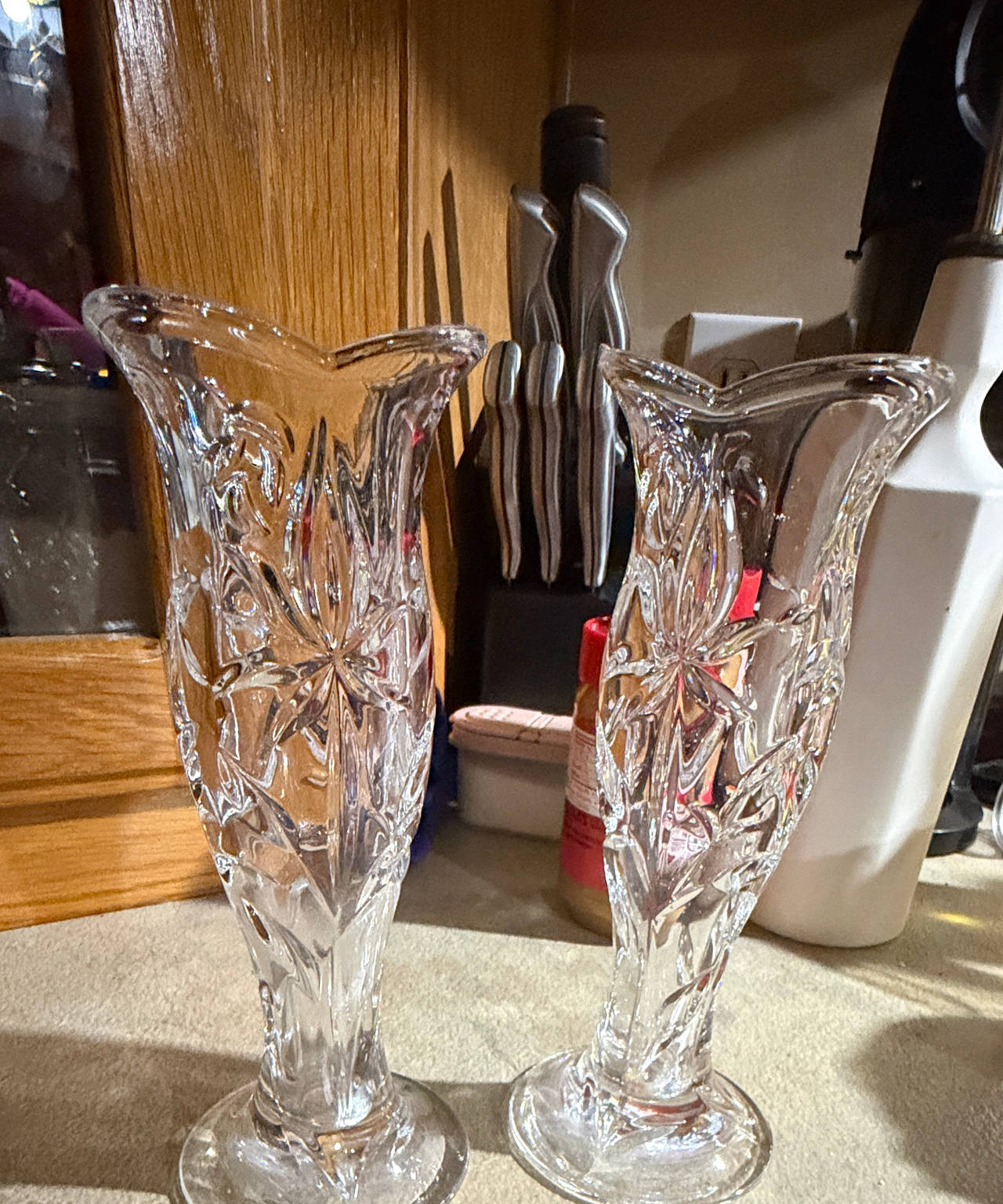 Vintage Cut Crystal Pinwheel Bud Vases