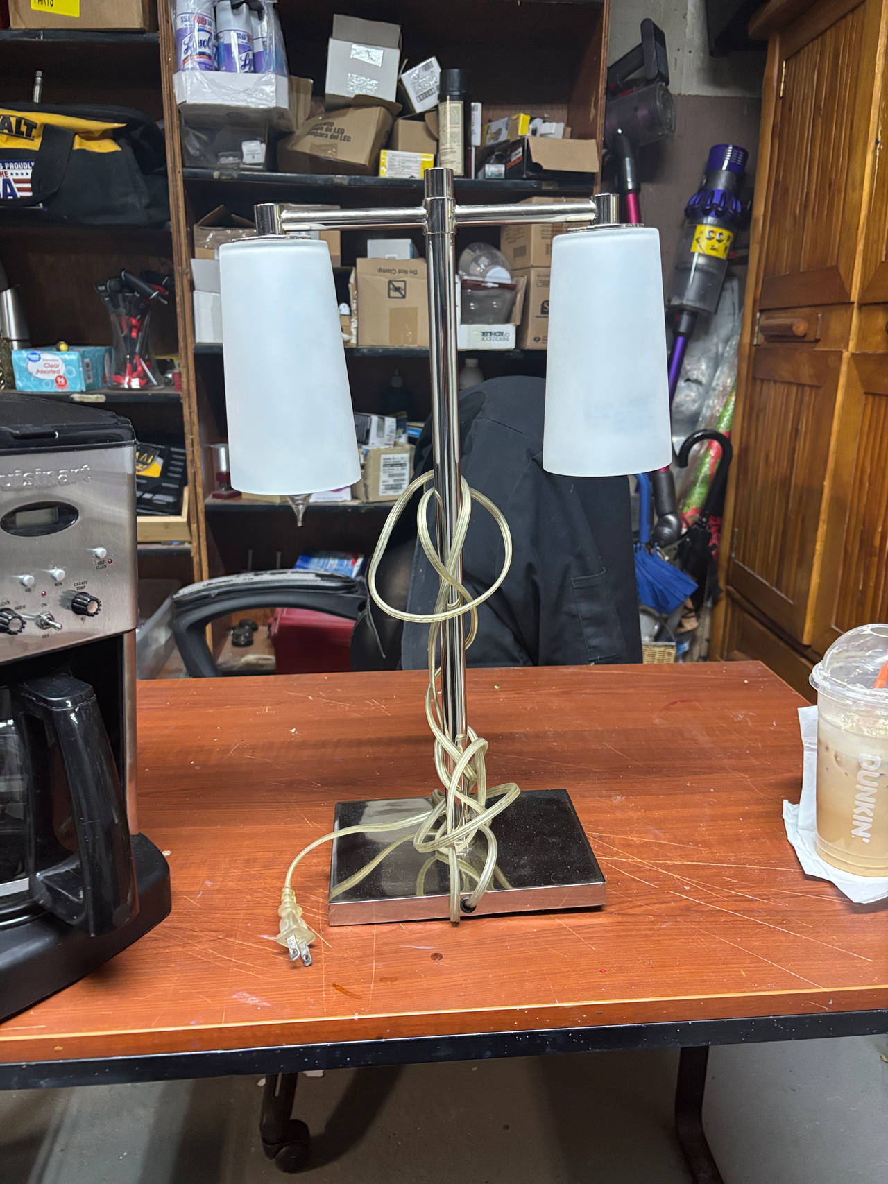 Double Head Chrome Desk Lamp with Frosted Glass Shades