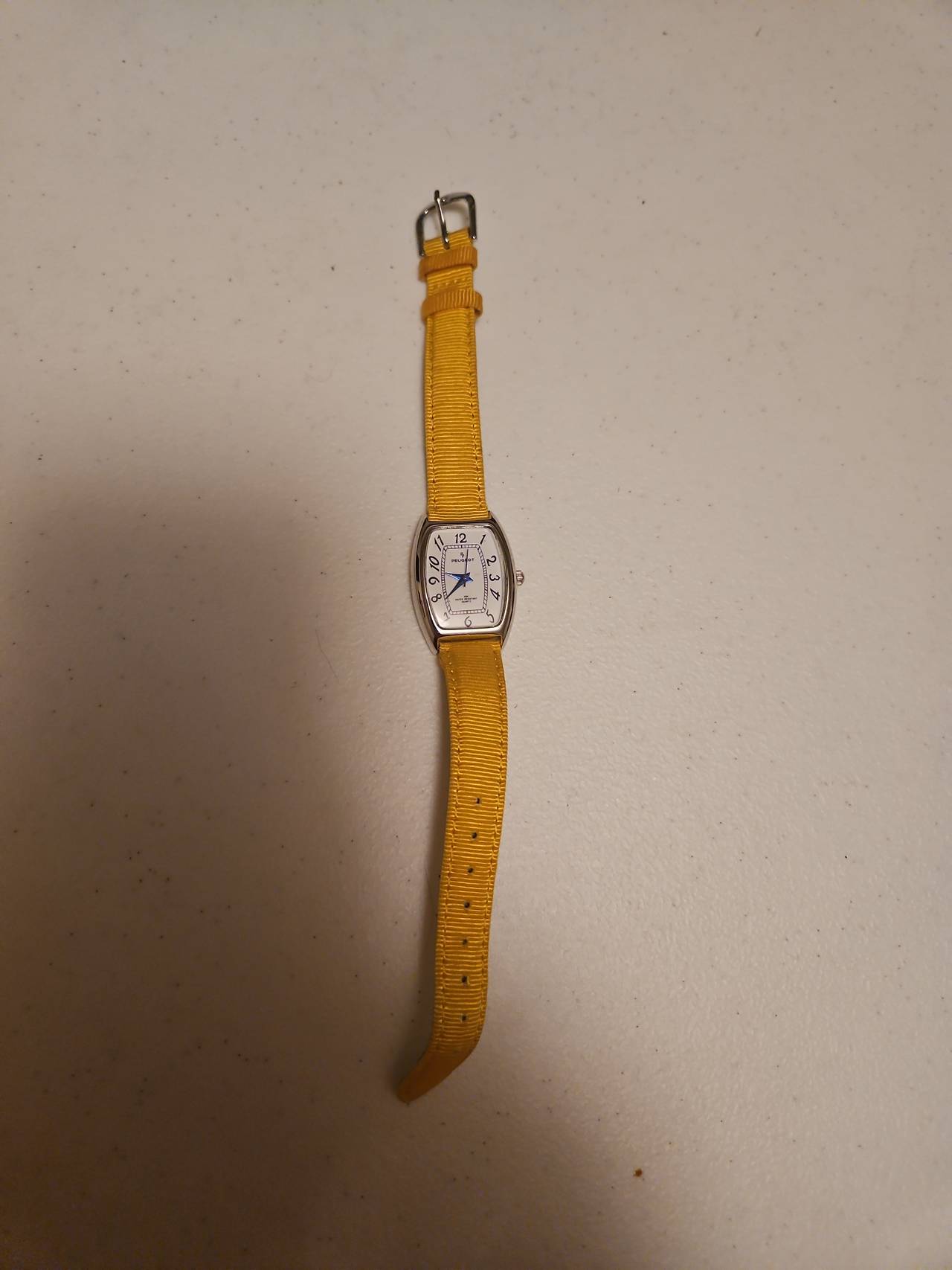 Peugeot Women's Tonneau Quartz Watch with Yellow Ribbon Strap