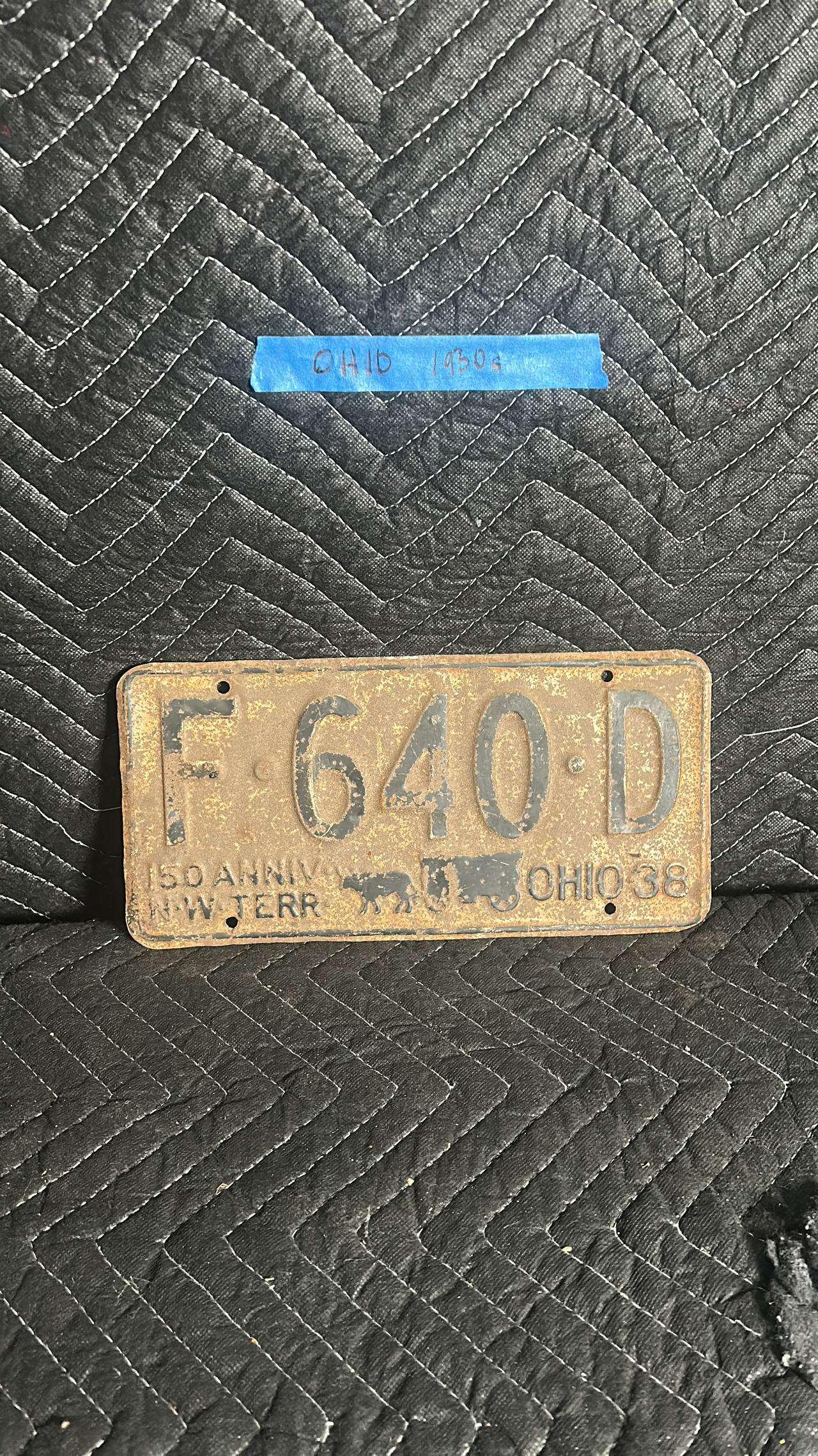 1938 Ohio Northwest Territory Anniversary License Plate