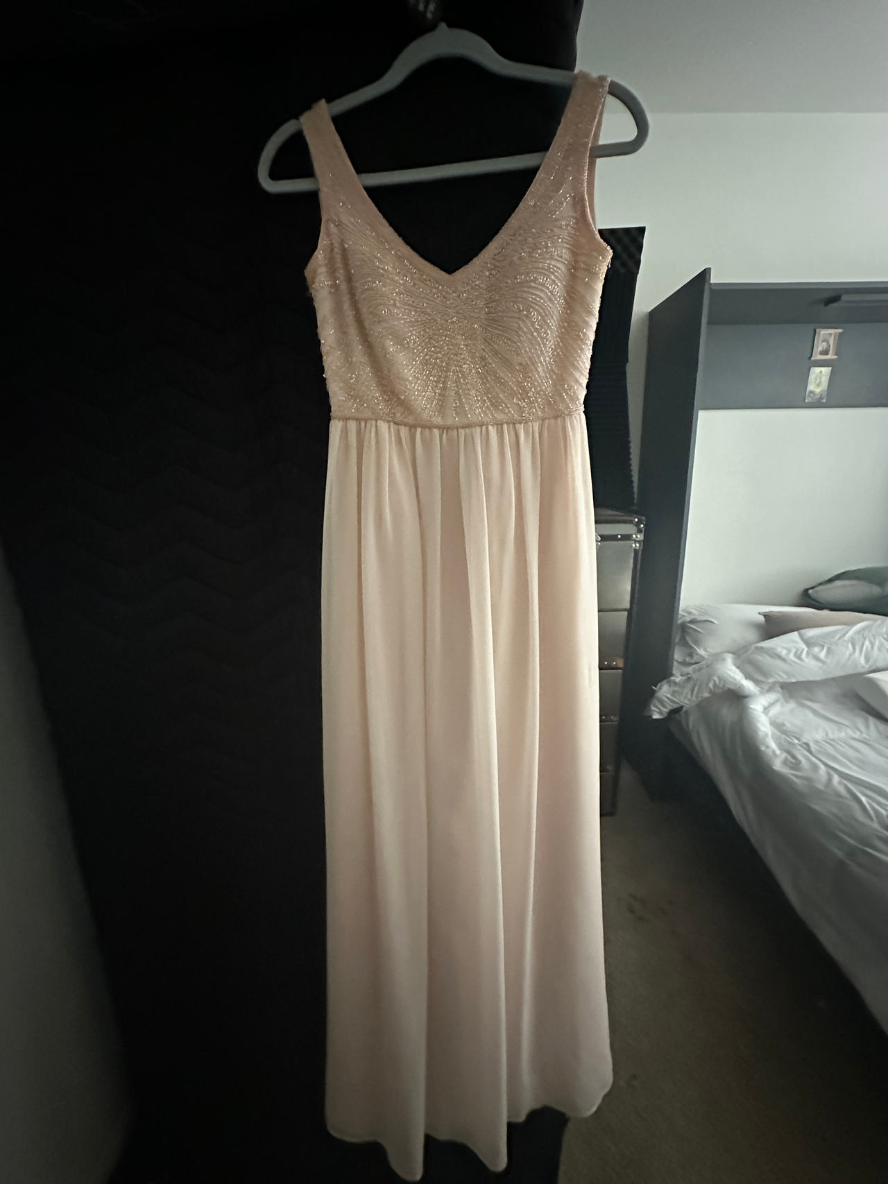 Sleeveless Beaded Bodice Evening Gown