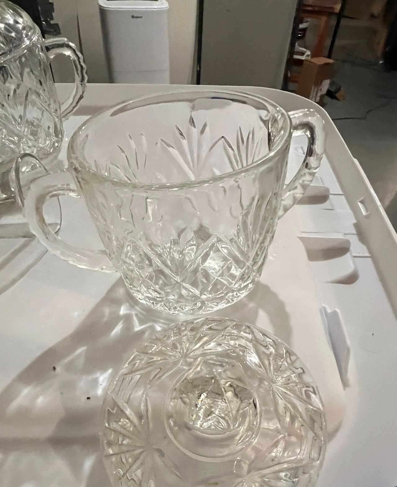 Vintage Pressed Glass Sugar Bowl with Lid