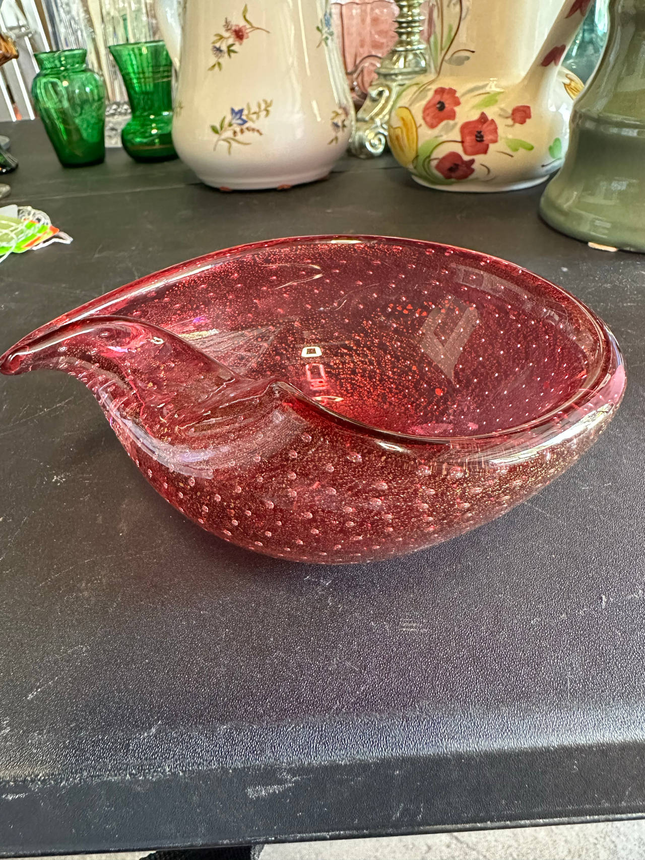 Murano Bullicante Cranberry Red Glass Bowl